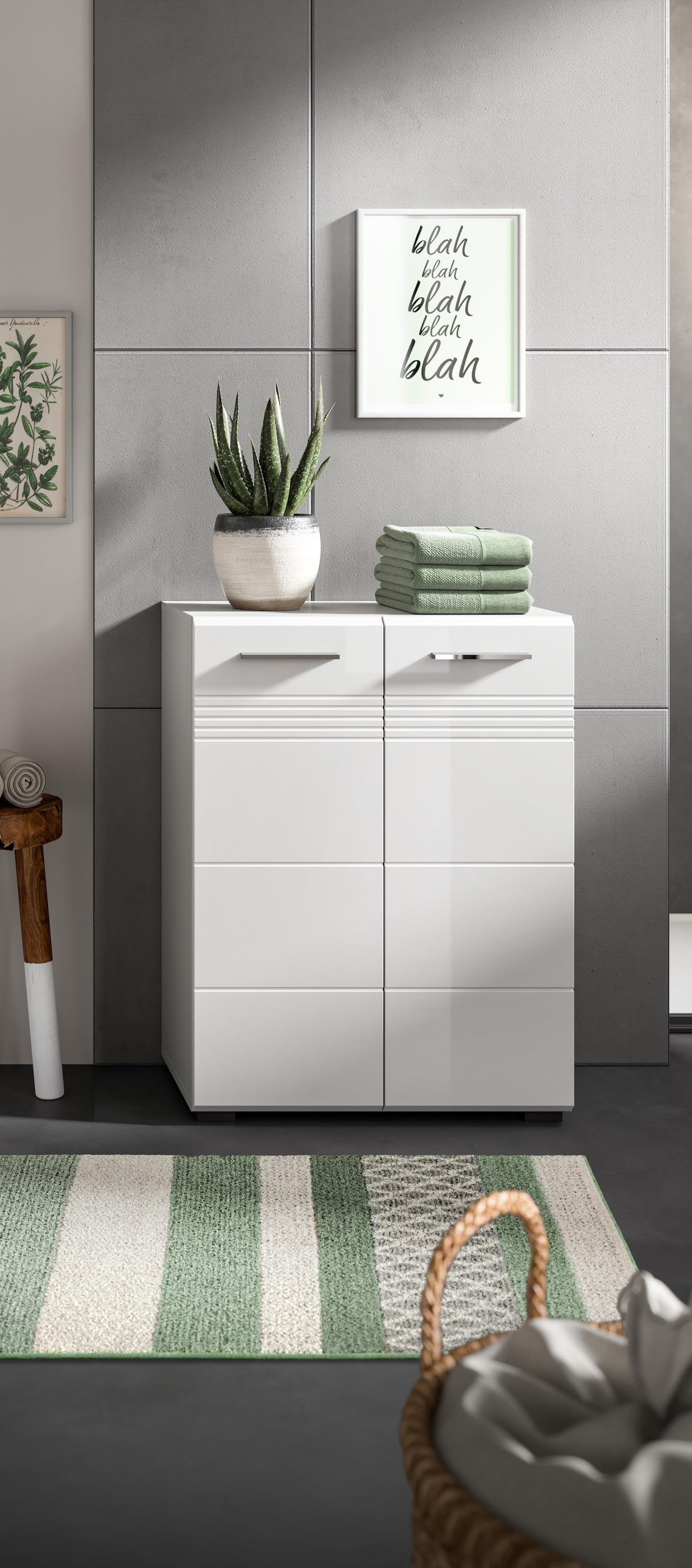 welltime Midischrank »Calcio, Höhe 80 cm, 2 Türen, 2 Einlegeböden, 3 Fächer«, MDF Front, Badschrank, Bad-Möbel, Badezimmer