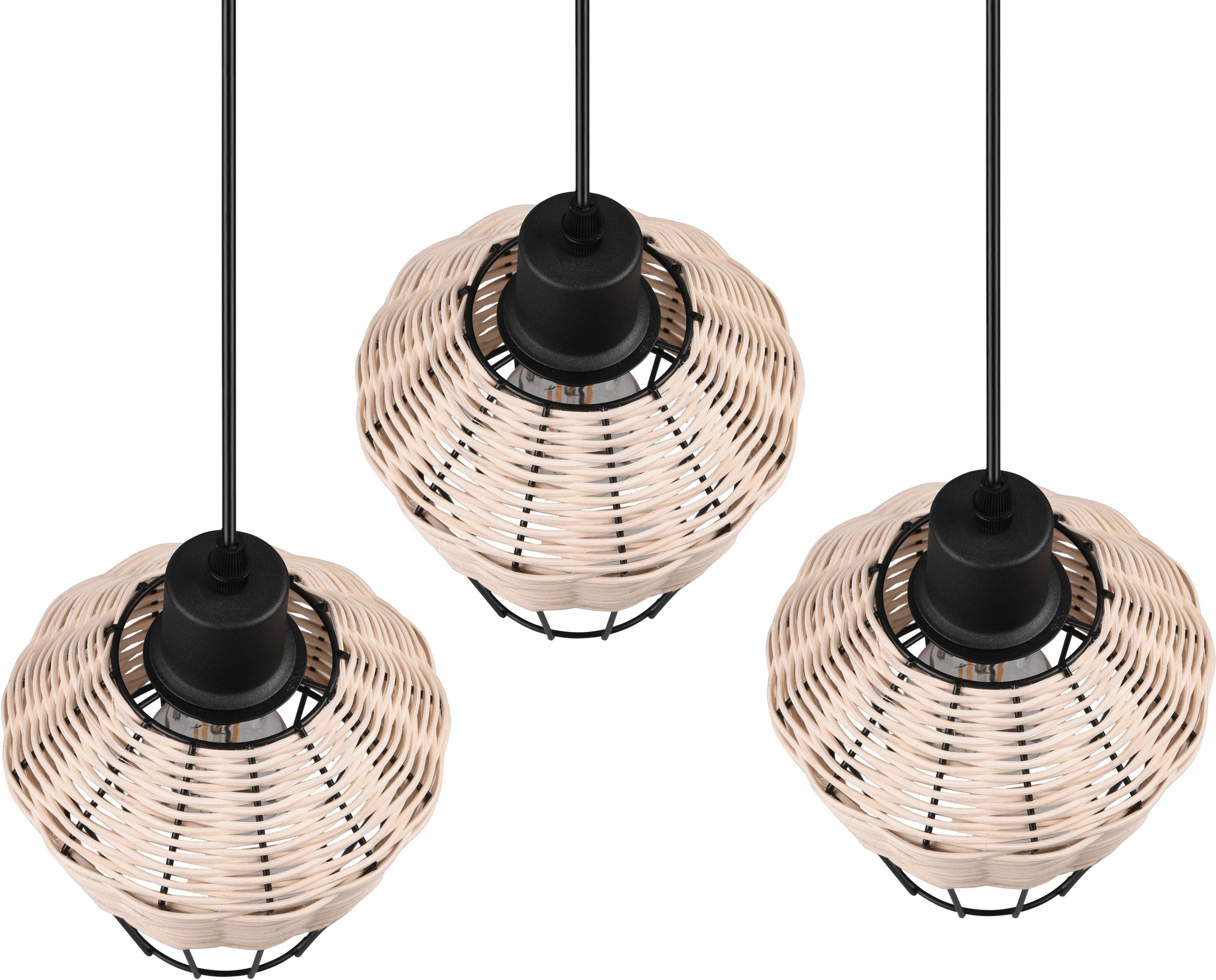 REALITY Leuchten Pendelleuchte »Borka«, 3 flammig, Leuchtmittel E27 | ohne Leuchtmittel, Boho Hängelampe aus Rattan 3-flammig exkl E27 max 40W höhenverstellbar