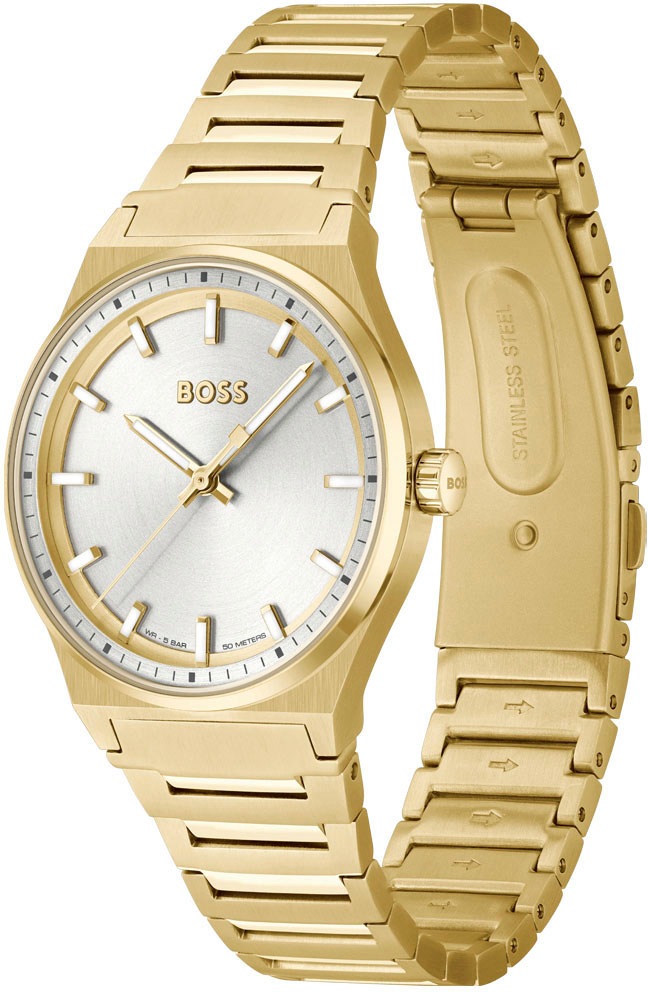 BOSS Quarzuhr »CANDOR LADIES«, Damenuhr, Armbanduhr, Leuchtindizes, Edelstahlarmband