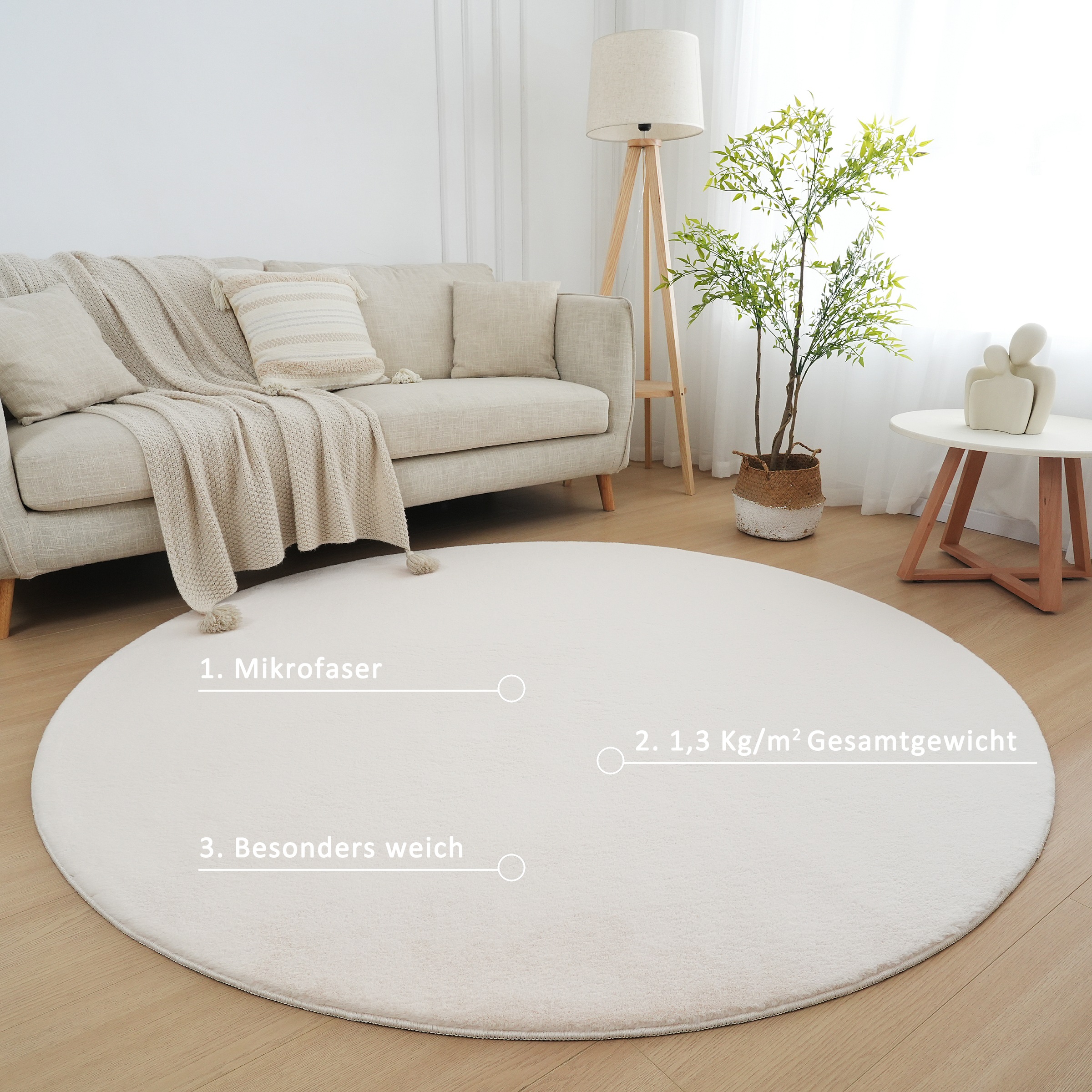 Leonique Fellteppich »Balu«, rund, 20 mm Höhe, Kunstfell in Kaninchenfell Haptik, fußbodenheizungsgeeignet, pflegeleicht, ideale Teppiche für Wohnzimmer, Schlafzimmer, Esszimmer, Arbeitszimmer