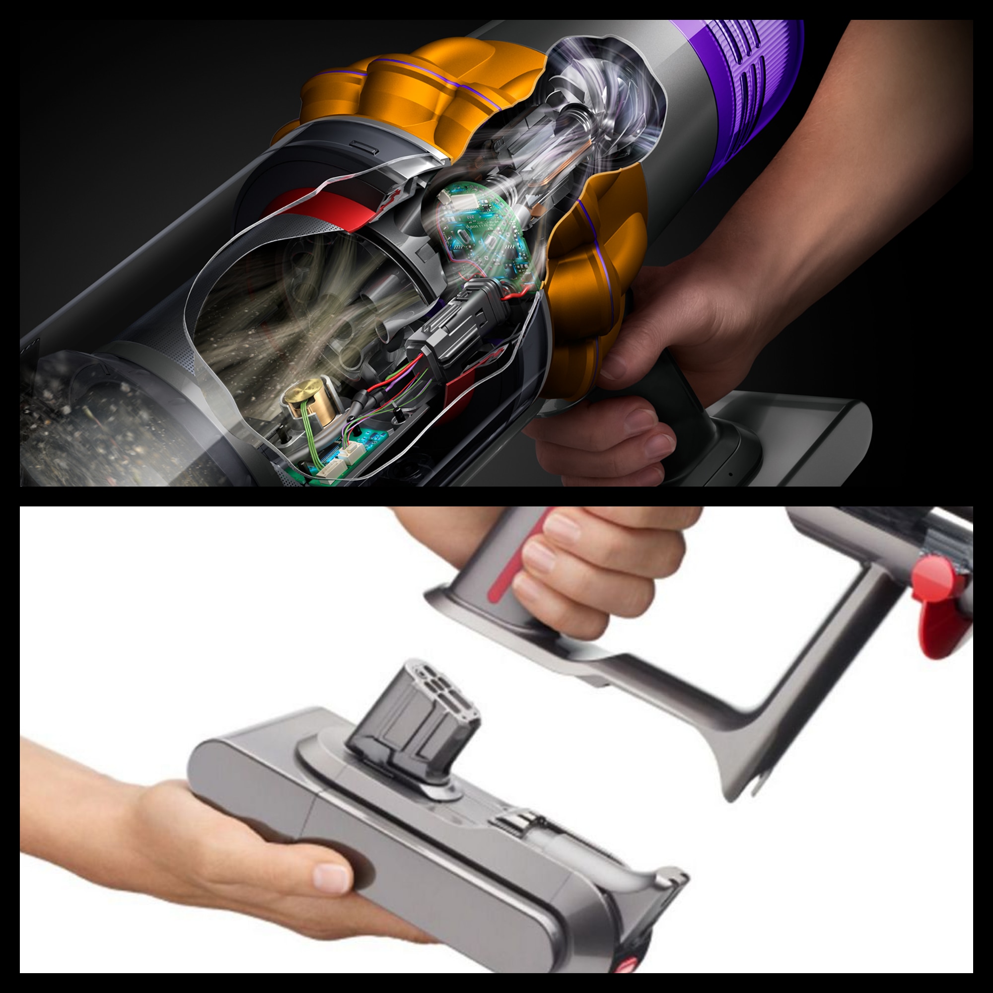 DYSON Akku-Hand-und Stielstaubsauger »V12™ Detect Slim Absolute« Macht unsichtbaren Staub sichtbar – für eine gründlichere Reinigung.