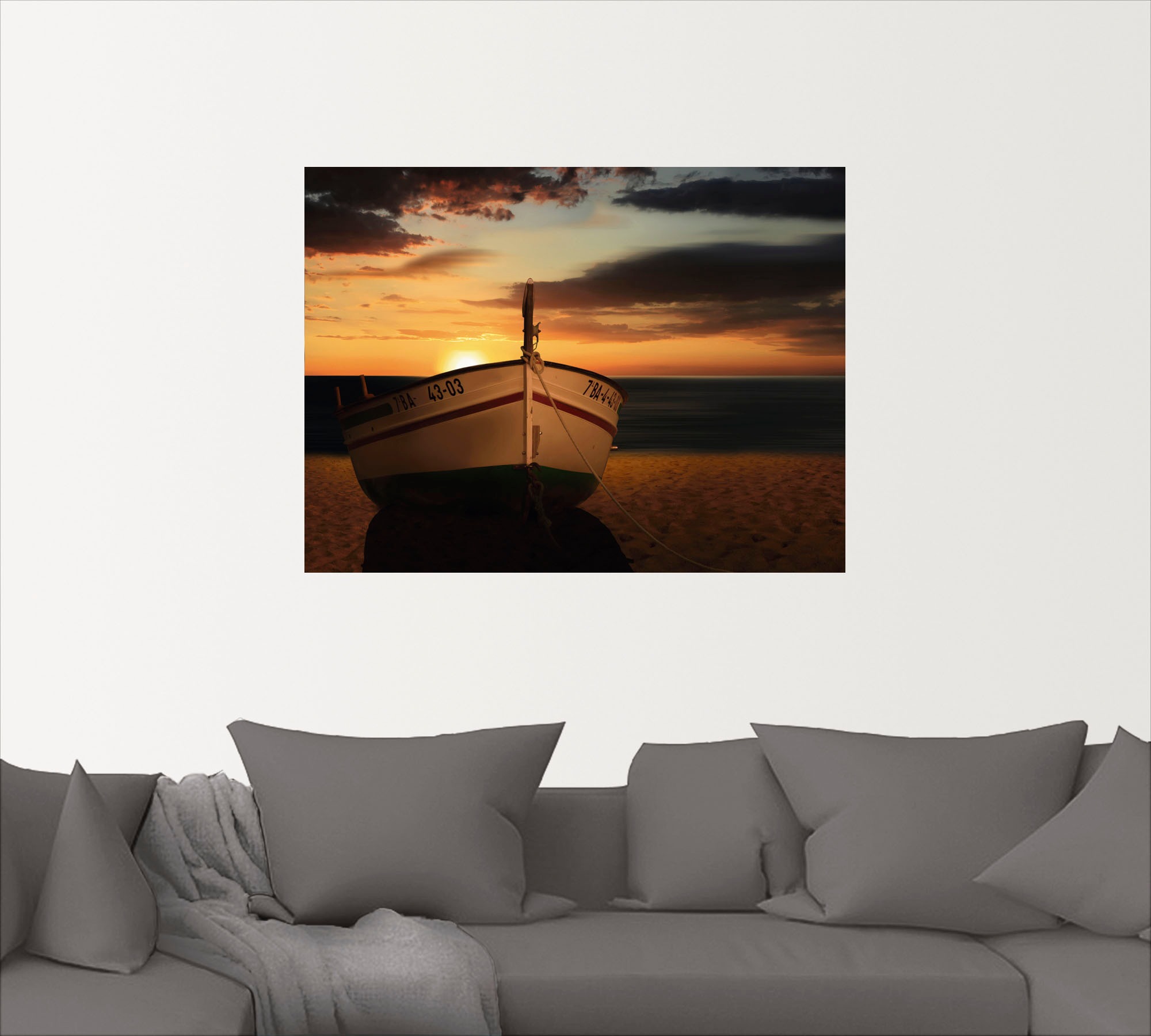Artland Wandbild »Das Boot im Sonnenuntergang«, Küste, (1 St.), als Leinwandbild, Wandaufkleber in verschied. Größen