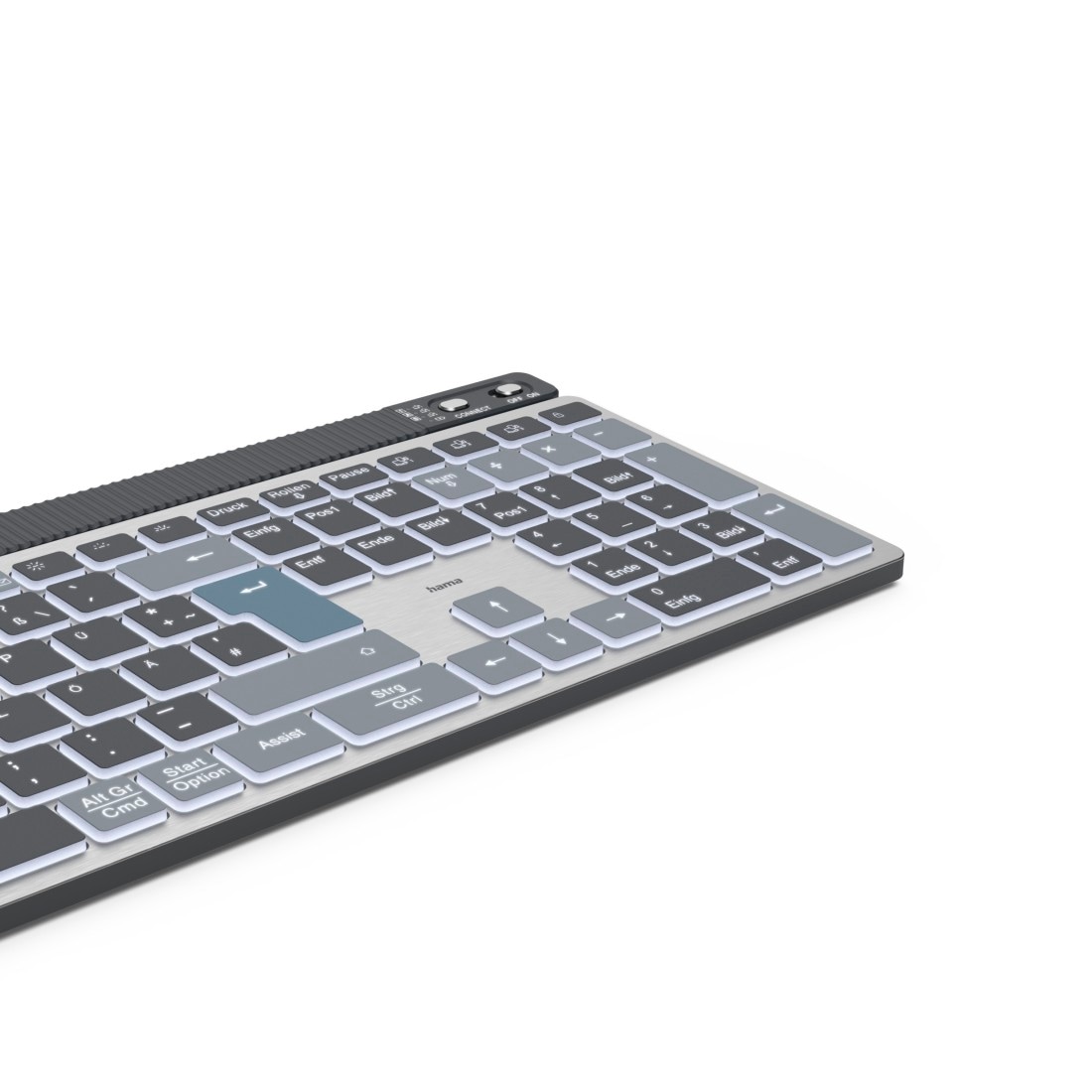 Hama Tastatur »Tastatur WK-750 (kabellos, beleuchtet, QUERTZ, Multi-Device)« (ausklappbare Füße)