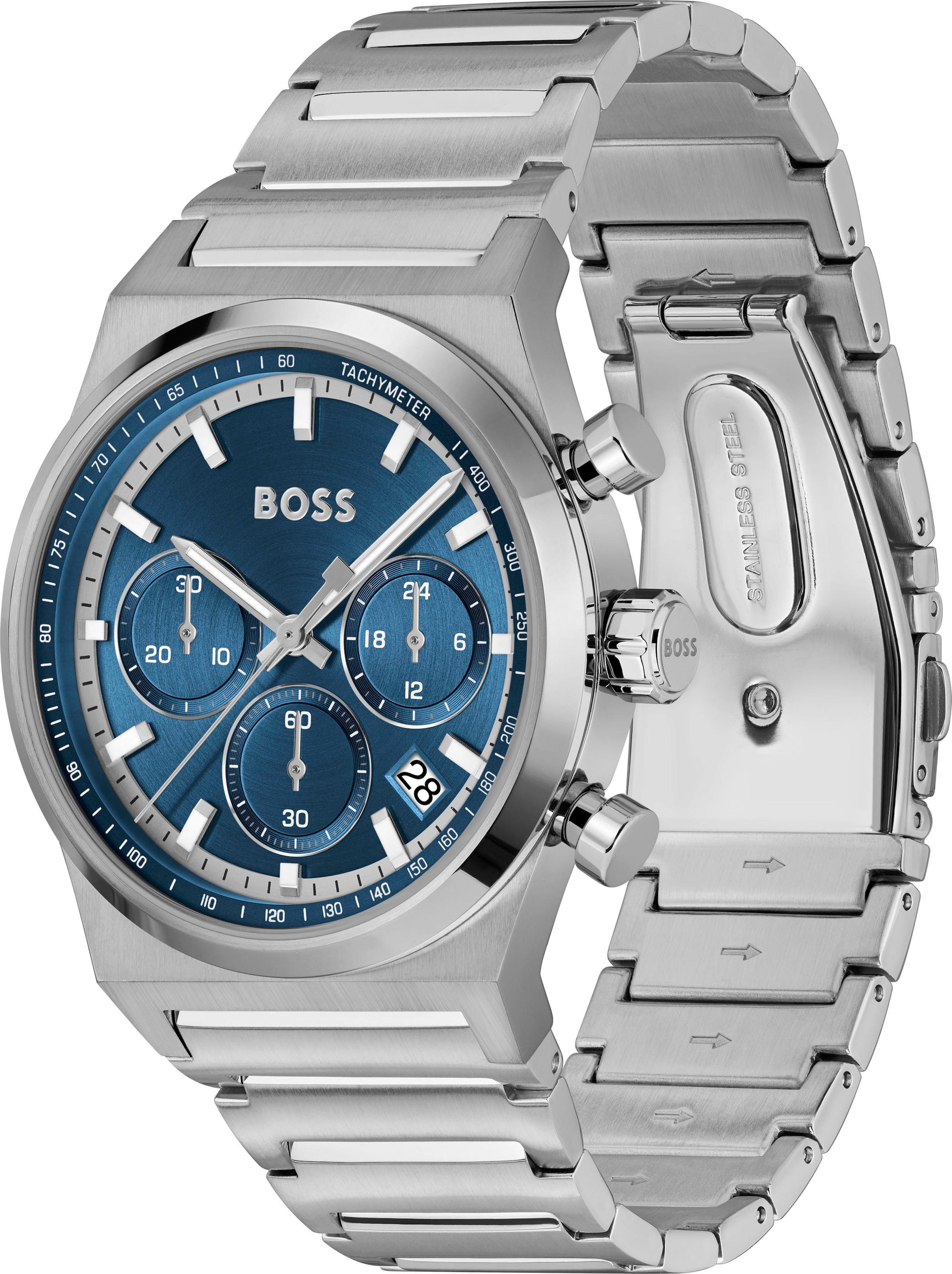 BOSS Chronograph »CANDOR CHRONO« Quarzuhr, Armbanduhr, Herrenuhr, Edelstahlarmband, analog, Tag