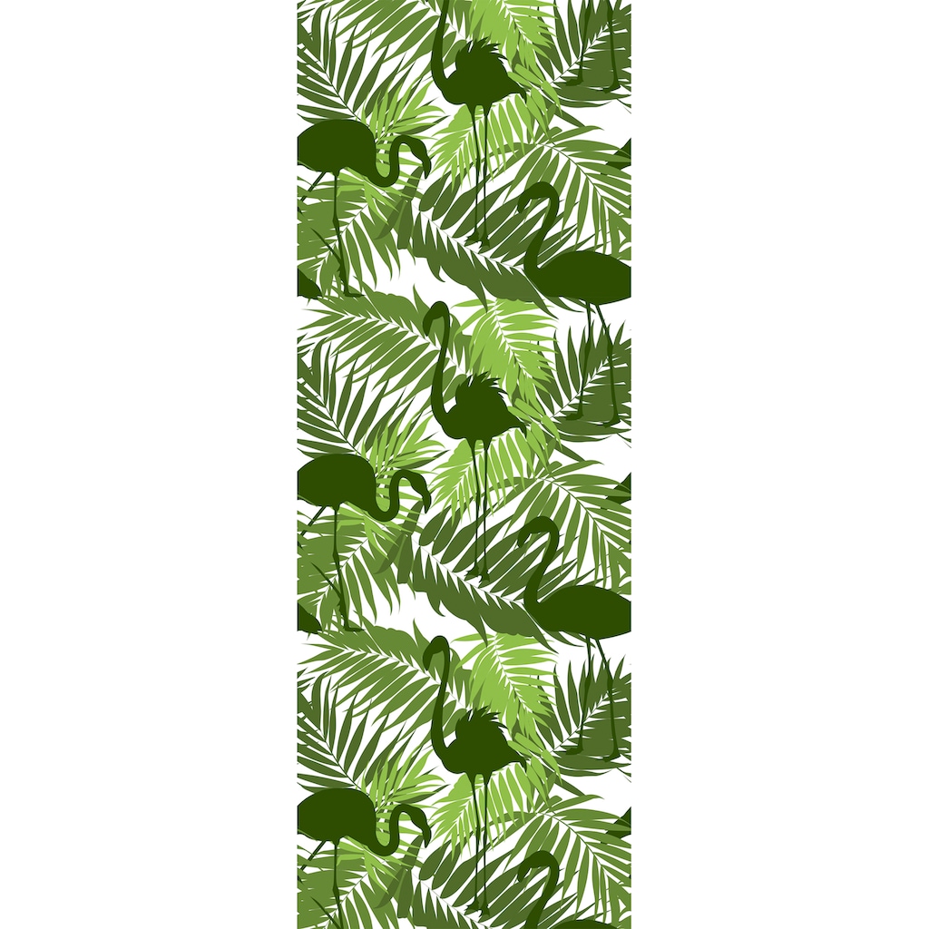 queence Vinyltapete »Tropische Blätter-Flamingo-Grün«, 90 x 250 cm, selbstklebend