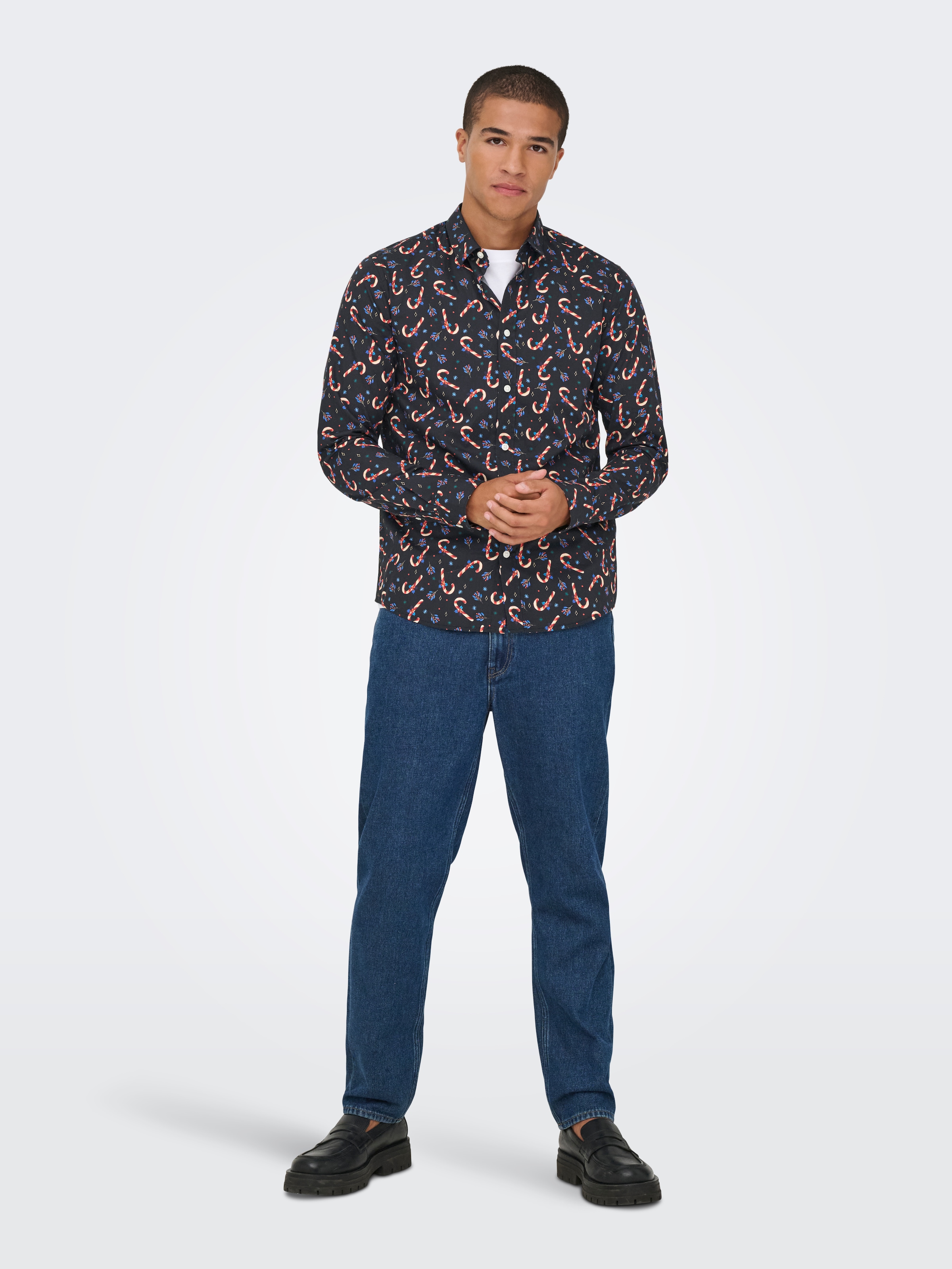 ONLY & SONS Langarmhemd »ONSELF XMAS AOP SLIM POPLIN LS SHIRT«
