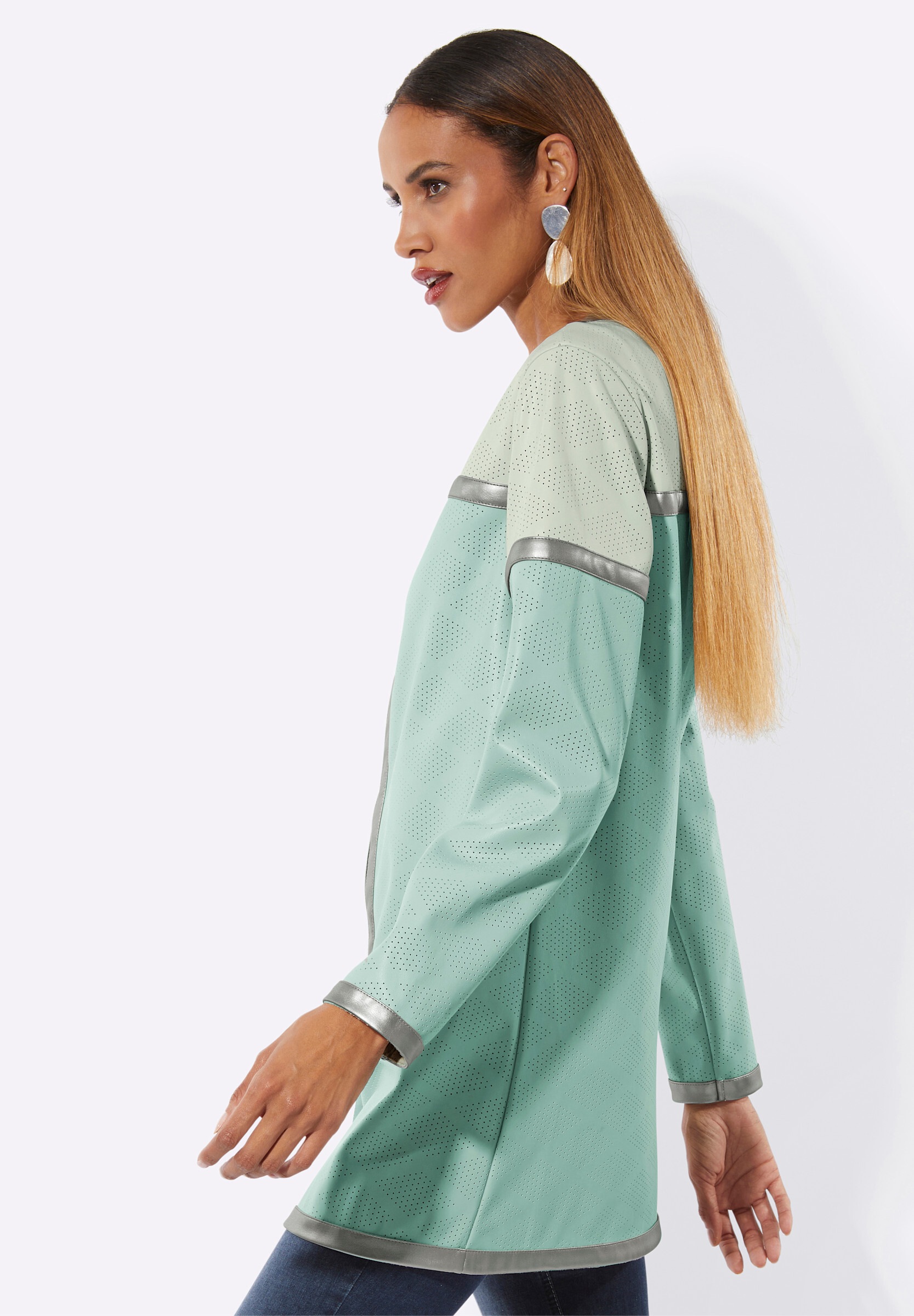 Mainpol Longblazer »Lederimitat-Blazer Lederimitat-Blazer mit Hakenverschluss«