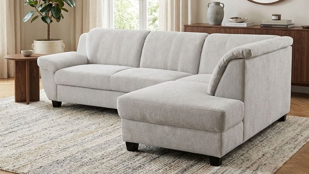 OTTO home Ecksofa »Silkeborg BxT: 254x186 cm, formschönes Sofa mit dunklen Füßen« aus pflegeleichtem, weichem Luxus-Microfaser