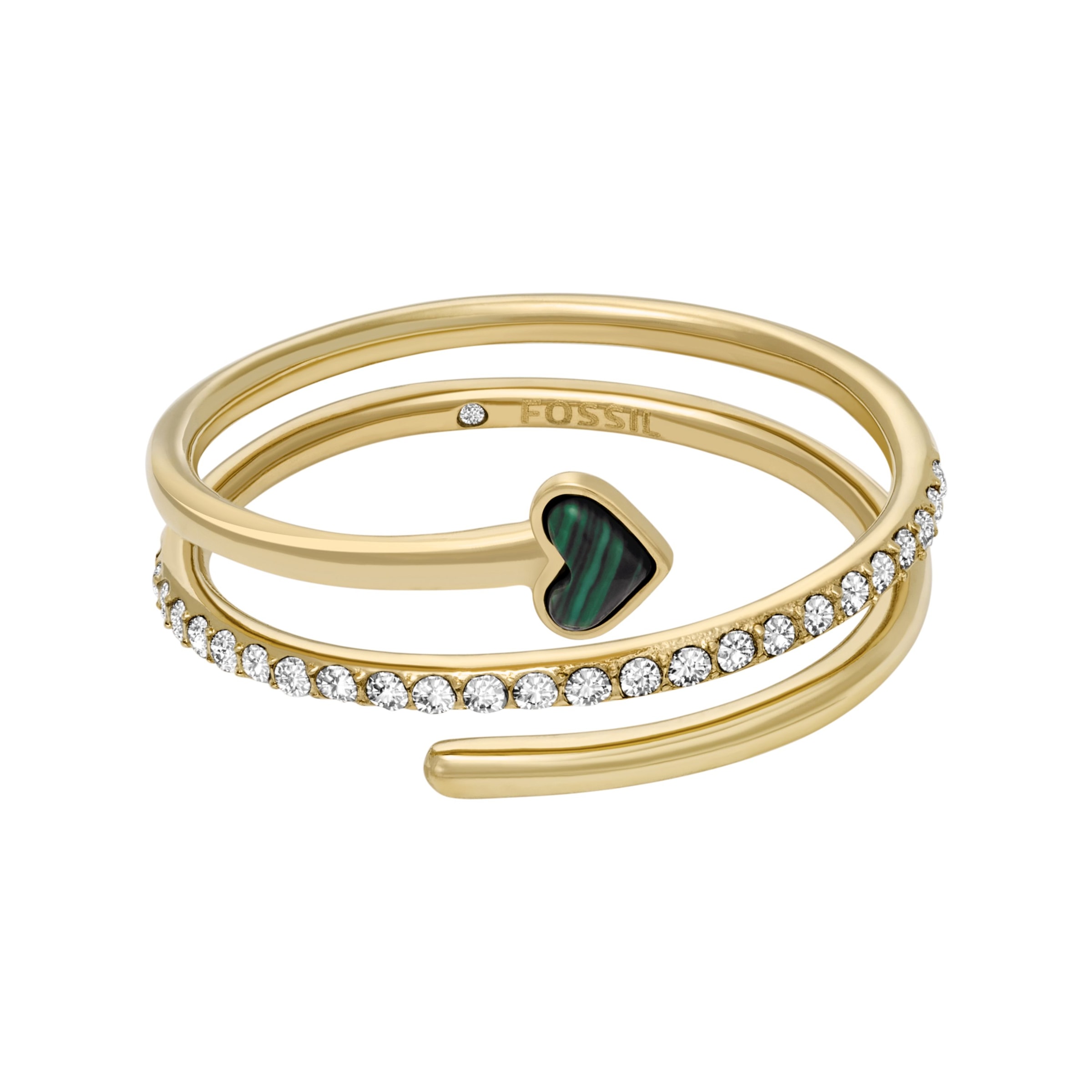 Fossil Fingerring »Schmuck Geschenk Edelstahl Ring JEWELRY Herz«, mit Glasstein, Malachit
