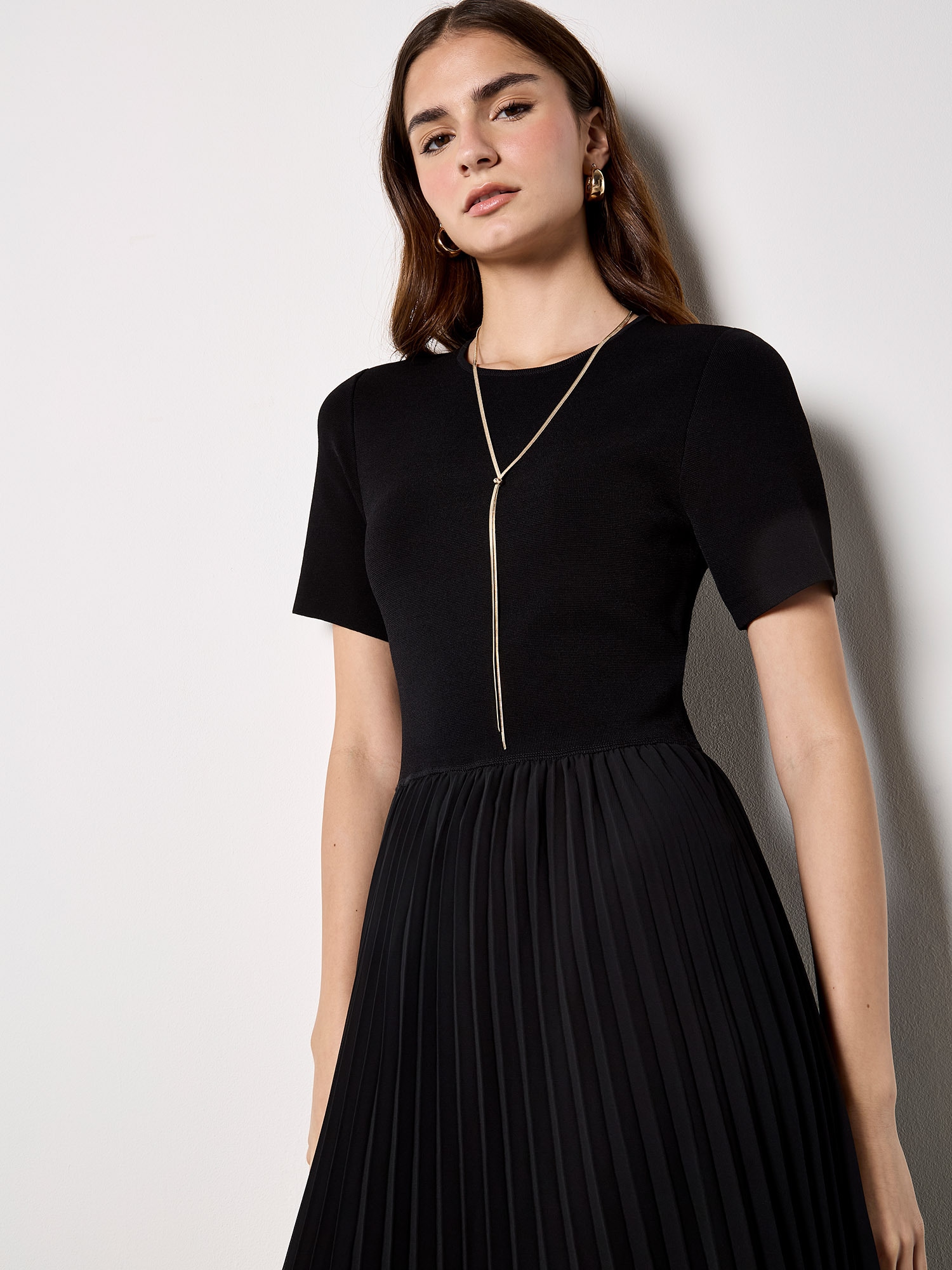 Apricot 2-in-1-Kleid »Midikleid« mit Strickoberteil und Plisseerock