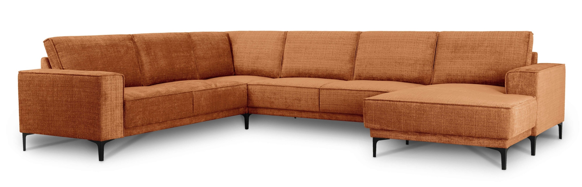 Places of Style Wohnlandschaft »XXL Sofa Oland, Struktur, Flachgewebe, Luxus-Microfaser, Boucle«, U-Form, 342 cm, Wellenunterfederung, Skandi-Design, Metallfüße