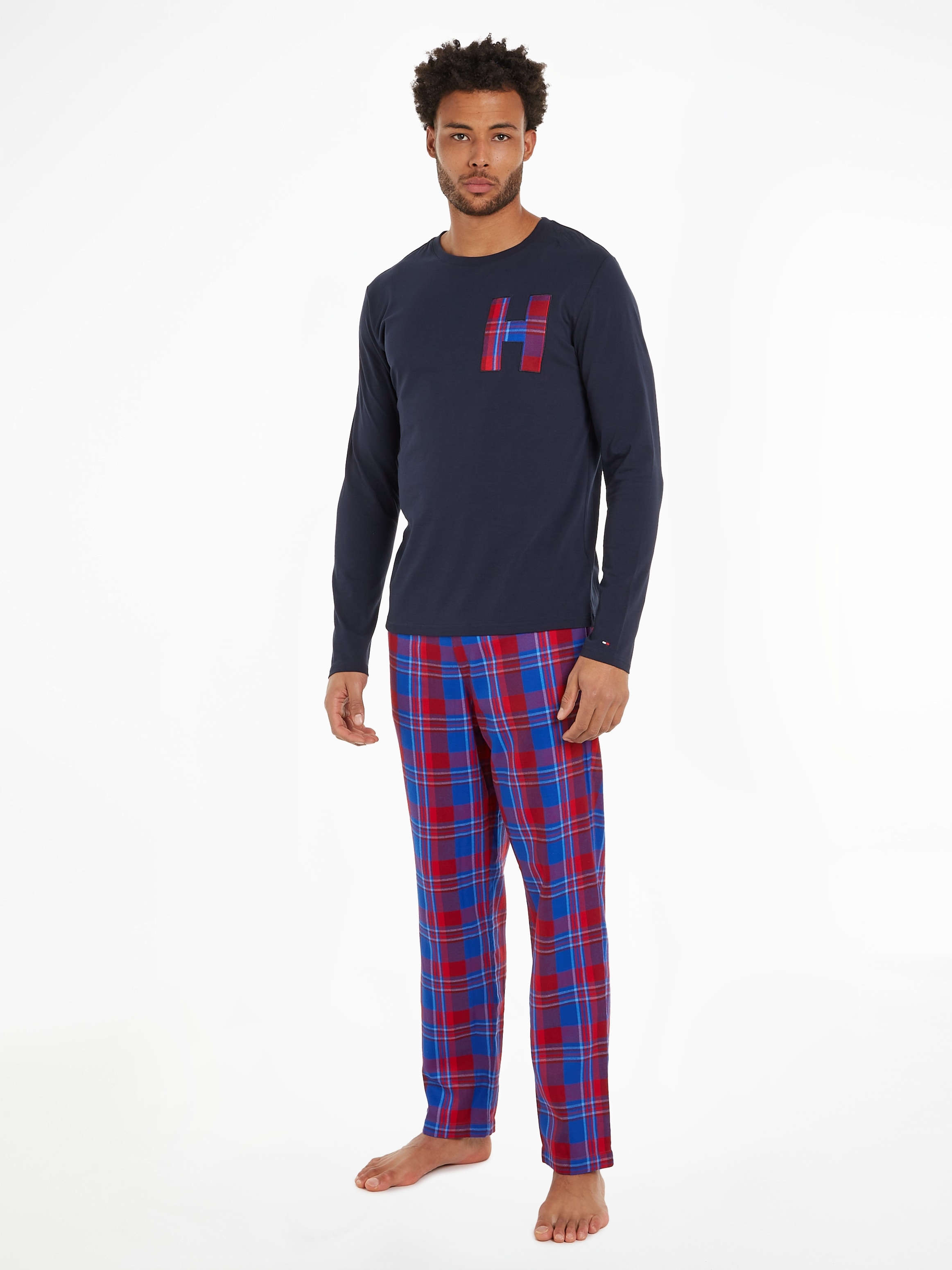 Pyjama »LS PANT SLIPPERS SET FLANNEL«, (Set, 3 tlg., Pyjama + Slipper), im Karo-Design