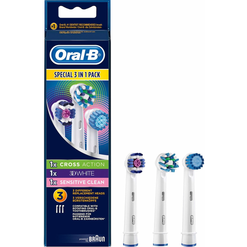 Oral B Aufsteckbürsten »Multi Pack 3 in 1«, CrossAction, 3DWhite & Sensitive