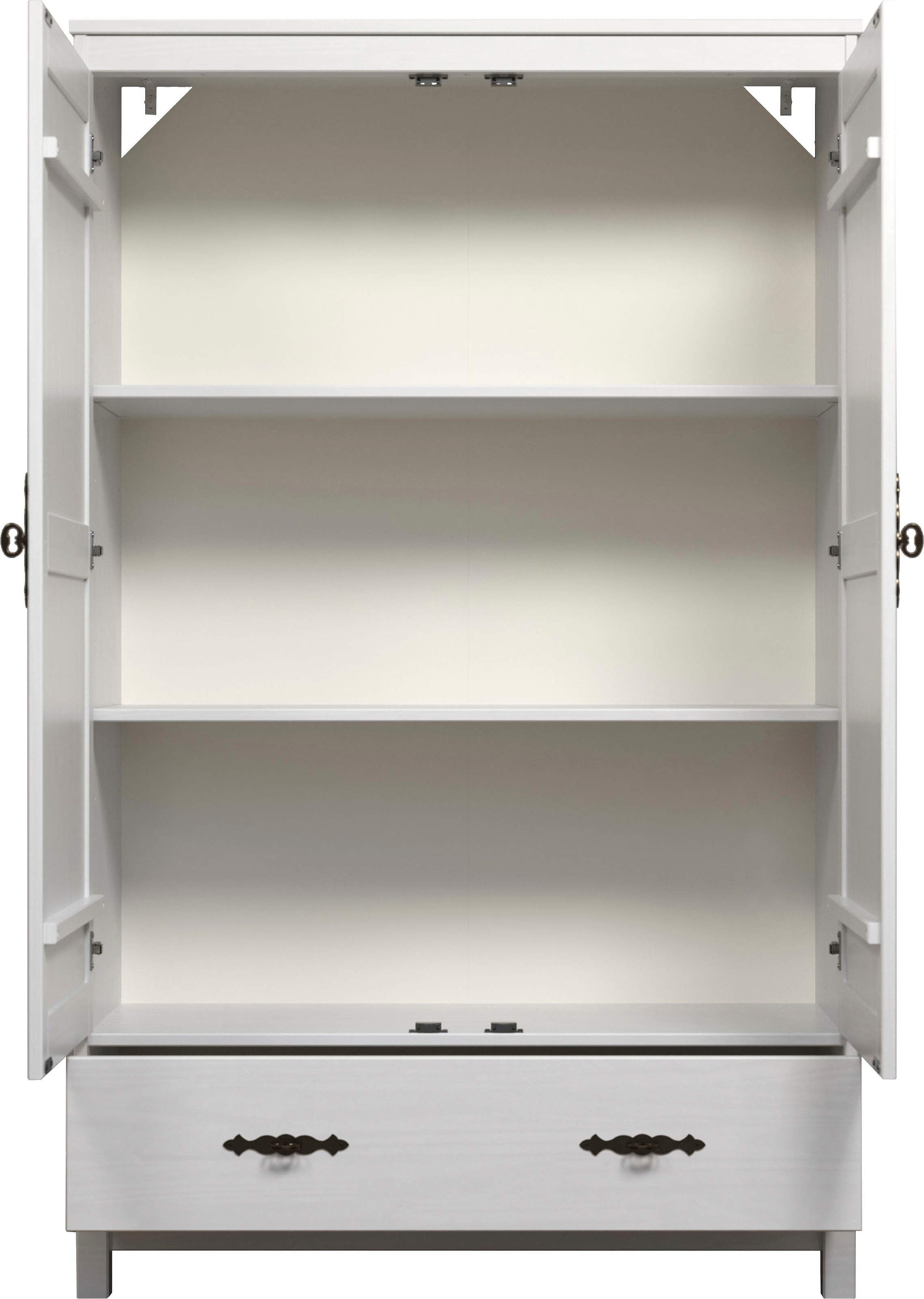 Home affaire Kleiderschrank »Sandnes Kieferschrank Schlafzimmer Schrank TOPSELLER weiß«, (1 St., natürlicher Landhaus-Look B/T/H: 96x38x155cm), Drehtürenschrank aus Massivholz mit Metallgriffen und Schublade