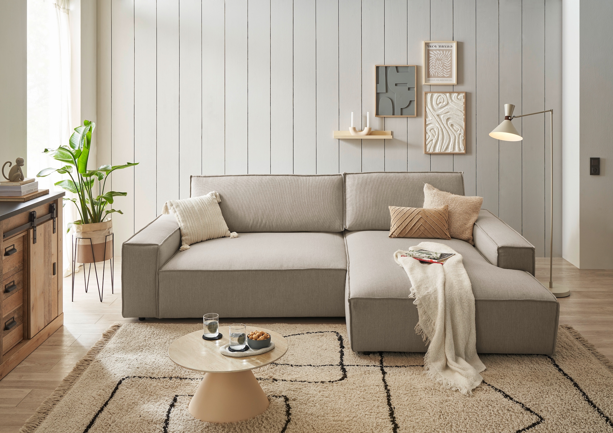 Home affaire Ecksofa »NEU: SHERWOOD XXL 284, Big-Sofa L-Form, tiefe Sitzfläche 95 cm, Cord«, Recamiere rechts/links, als Schlafsofa stellbar, Cord u. Leinenoptik