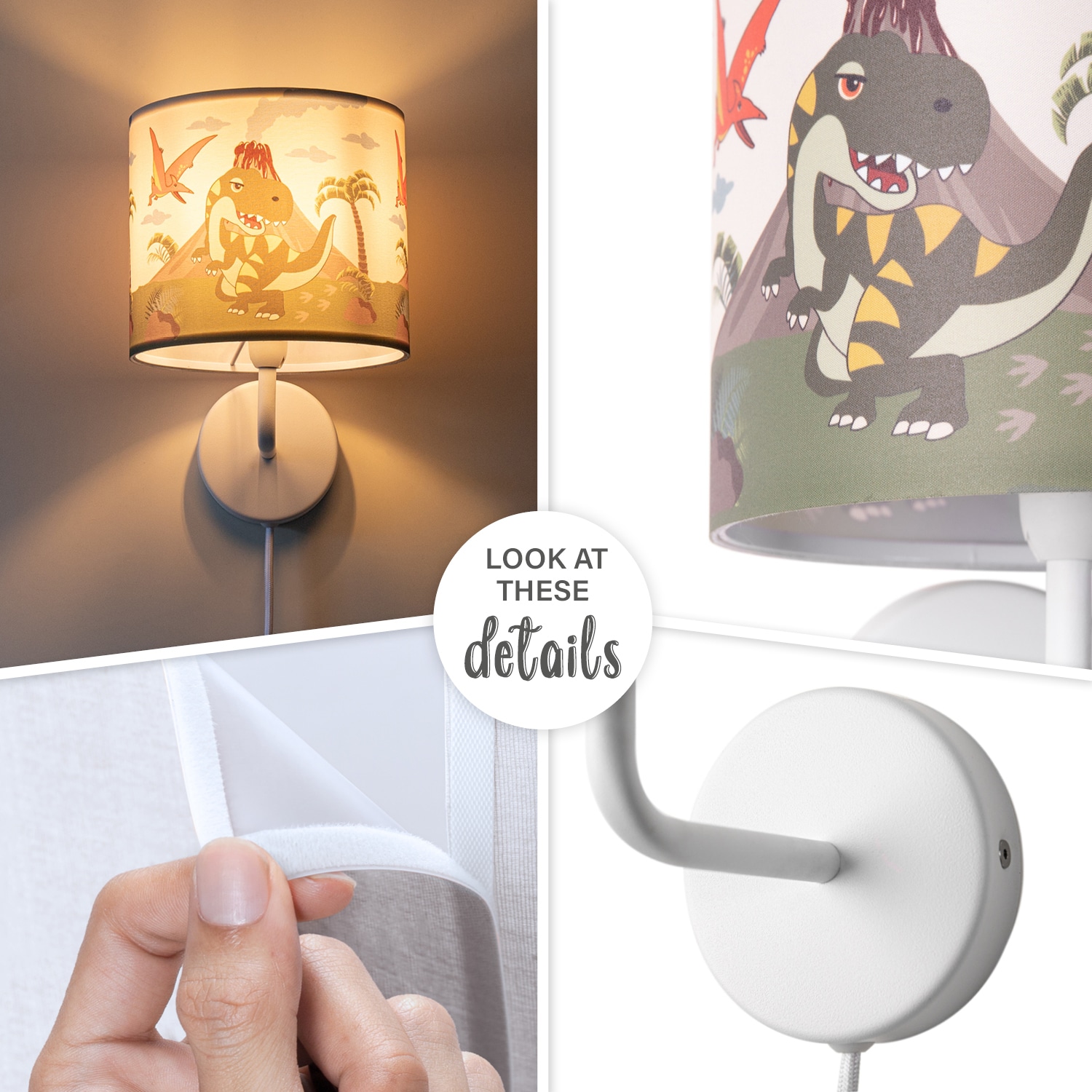 Paco Home Wandleuchte »Diamond 636«, 1 flammig, Leuchtmittel E14 | ohne Leuchtmittel, Lampe Kinderzimmer Mit âˆ…18cm Dinosaurier Kabel 3m E14