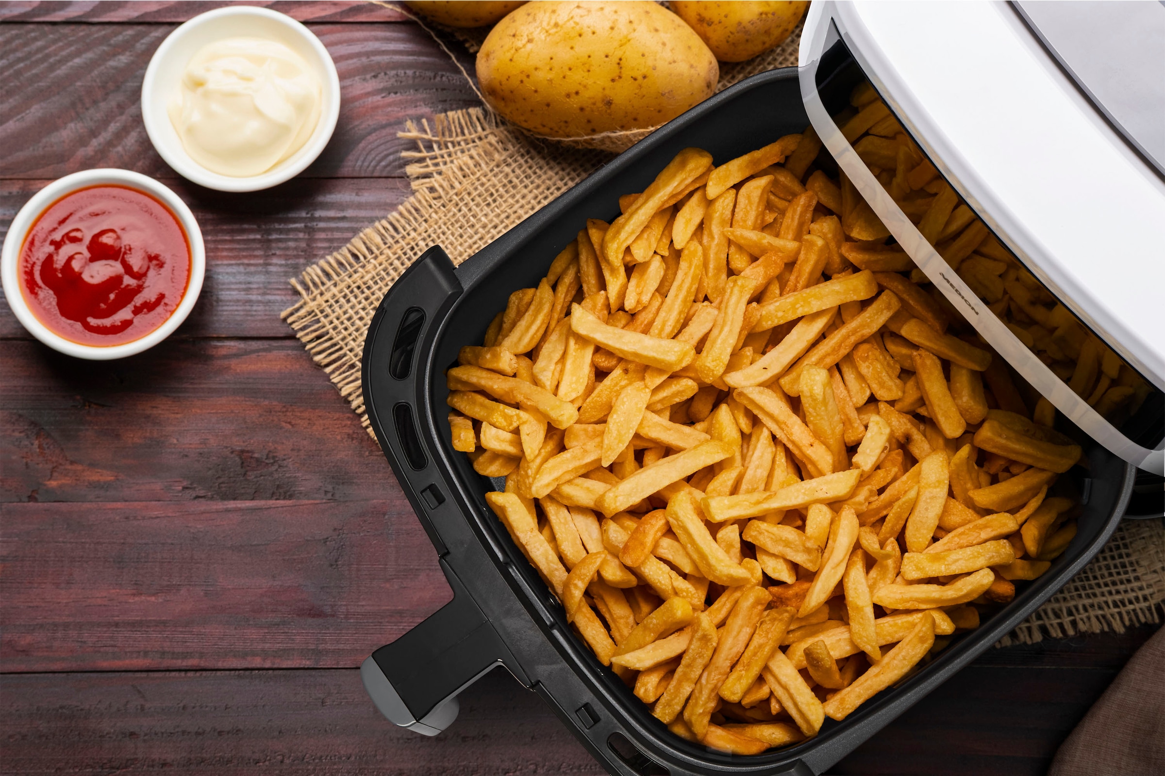 Medion® Heißluftfritteuse »mit 2 Heizelementen MD11750 P10 XL Duo, großer«, 2000 W, Fassungsvermögen 6,8 l, Frittierkorb; Nutzinhalt 6,3 L; Schüttelalarm, 9 Automatikprogramme