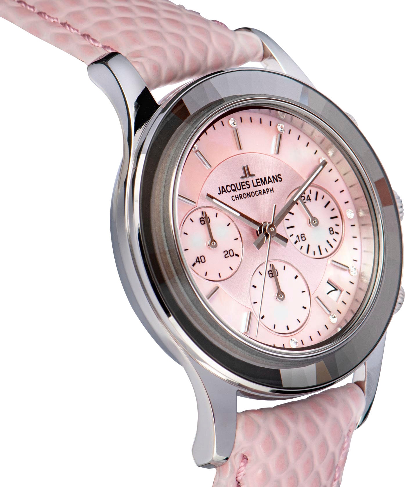 Jacques Lemans Chronograph »Venice« Armbanduhr, Damenuhr, Lederarmband, Stoppfunktion, Datum, Perlmutt