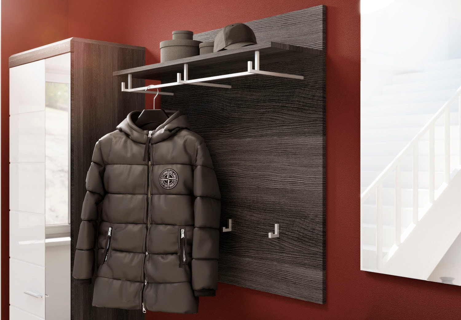 INOSIGN Garderobenpaneel »Siena, Breite 90 cm, 3 Haken, 1 Kleiderstange, 1 Ablageboden«, Wandpaneel, Paneel, Wandhaken, Wandboard