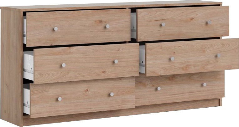 Home affaire Sideboard »May, Aufbewahrung, Schubkastenkommode, Stauraum, Scandi-stil«, Mit 6 Schubladen, Knopfgriffen, mehrere farben, T: 30 x B: 143 cm