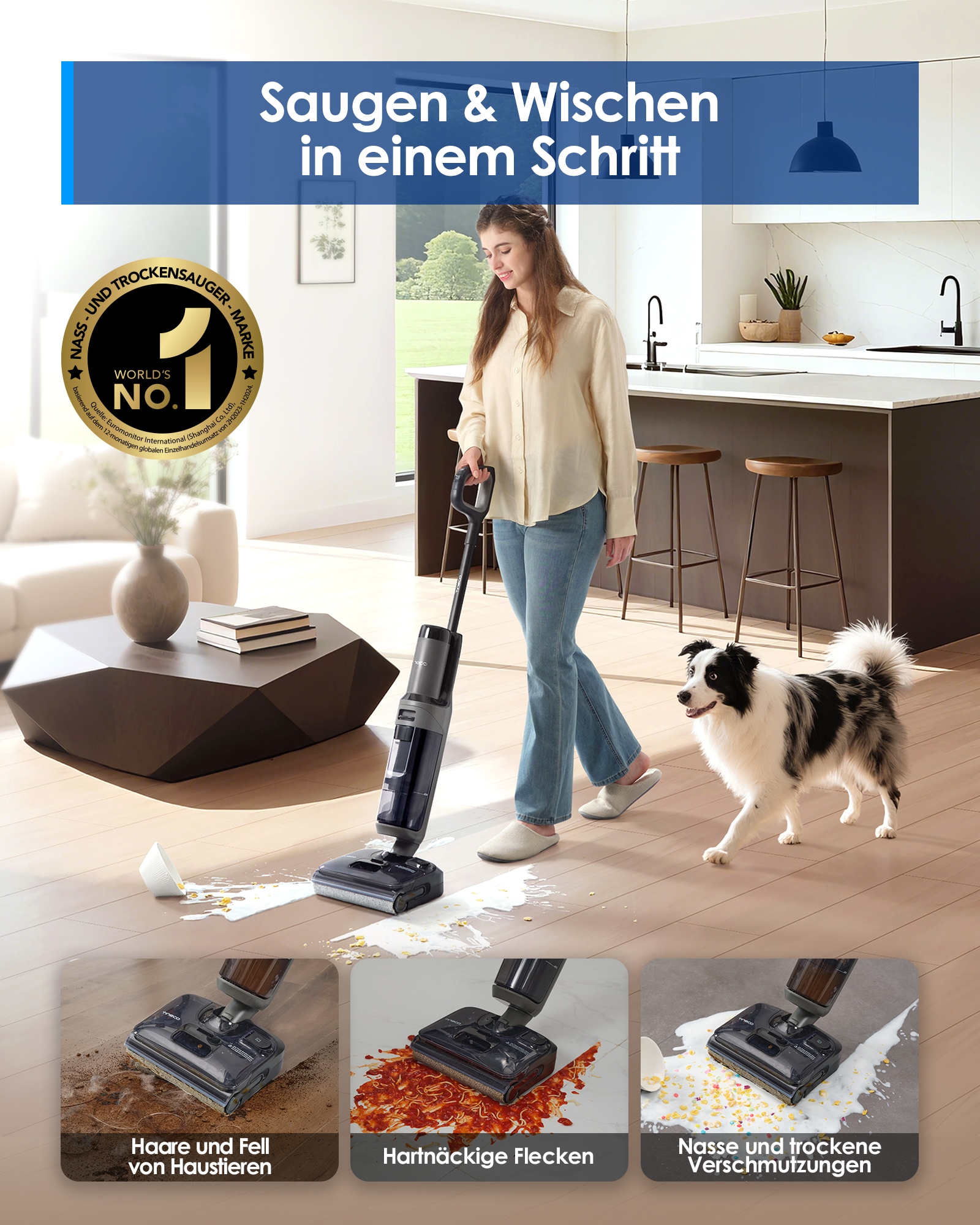 Tineco Nass-Trocken-Sauger »FLOOR ONE i6 Stretch Plus, 85° Grad Heißluft-Trocknung«, 40 Min Akku, 180° Grad Stretch Neigung, Anti-Allergiker