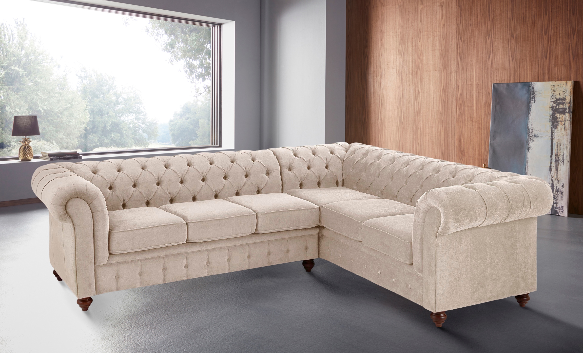 Home affaire Chesterfield-Sofa »Chesterfield Ecksofa, auch in Leder L-Form«, hochwertige Knopfheftung, langer Schenkel links oder rechts wählbar