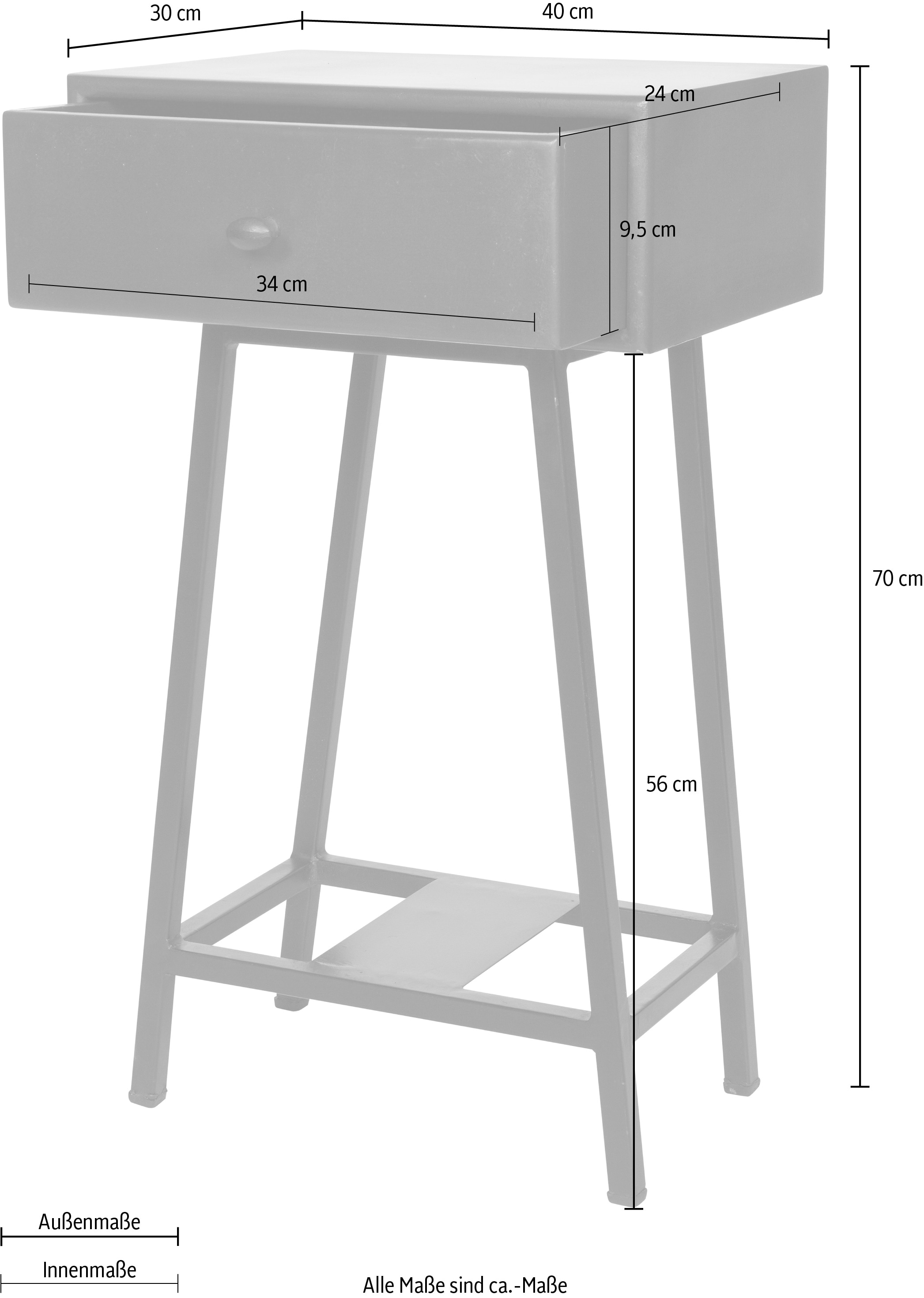 WOOOD Beistelltisch »Skybox aus Mangoholz mit Schublade, farbig lackiert, 40x30x70 cm« Schublade Innenmaß 34x24x9,5 cm, Holz farbig behandelt