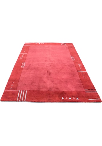 Wollteppich »Nepal Teppich handgeknüpft rot«, rechteckig