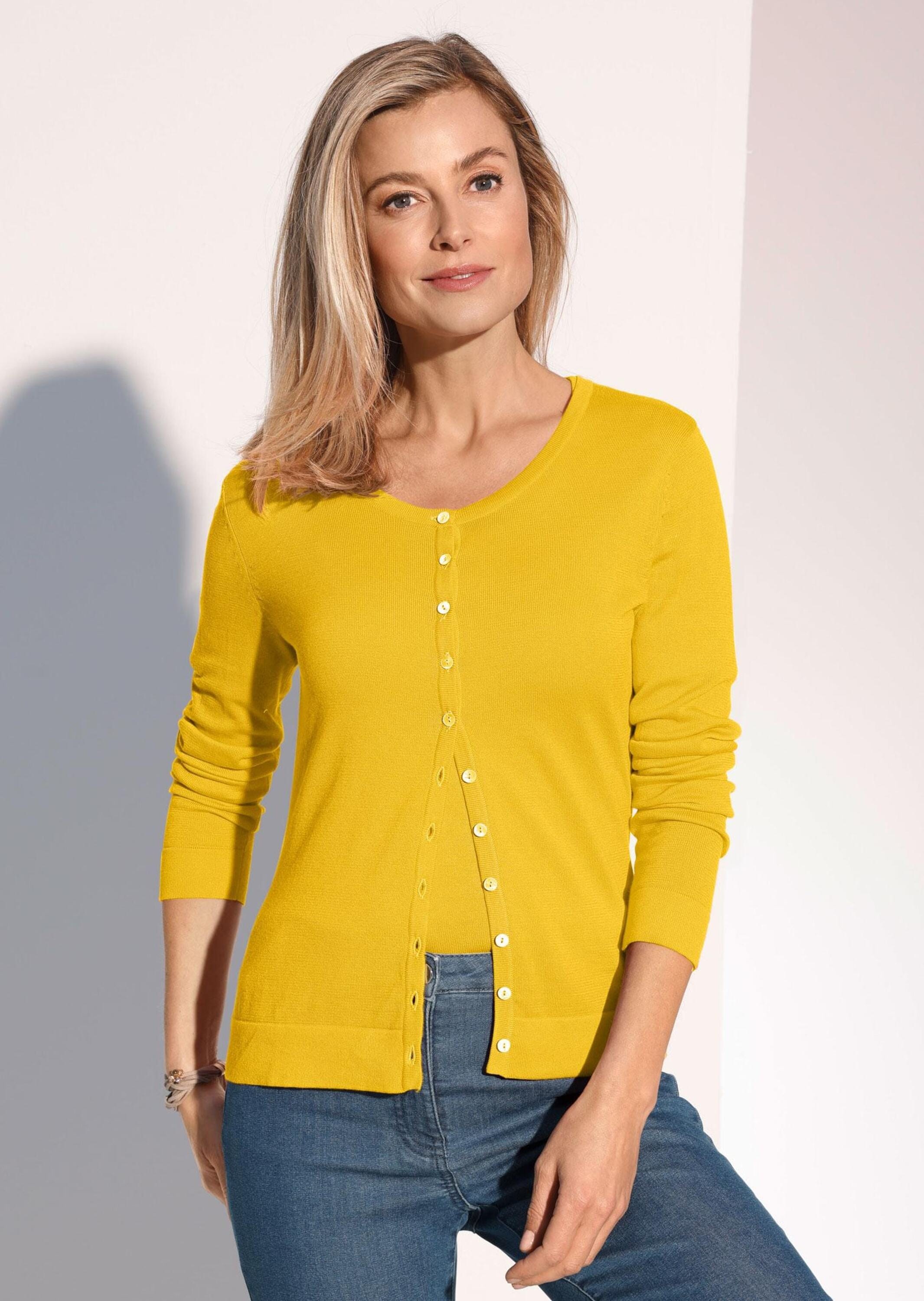 GOLDNER Strickpullover »Kurzgröße Figurnahes Twin-Set aus Pima-Baumwolle« Ohne