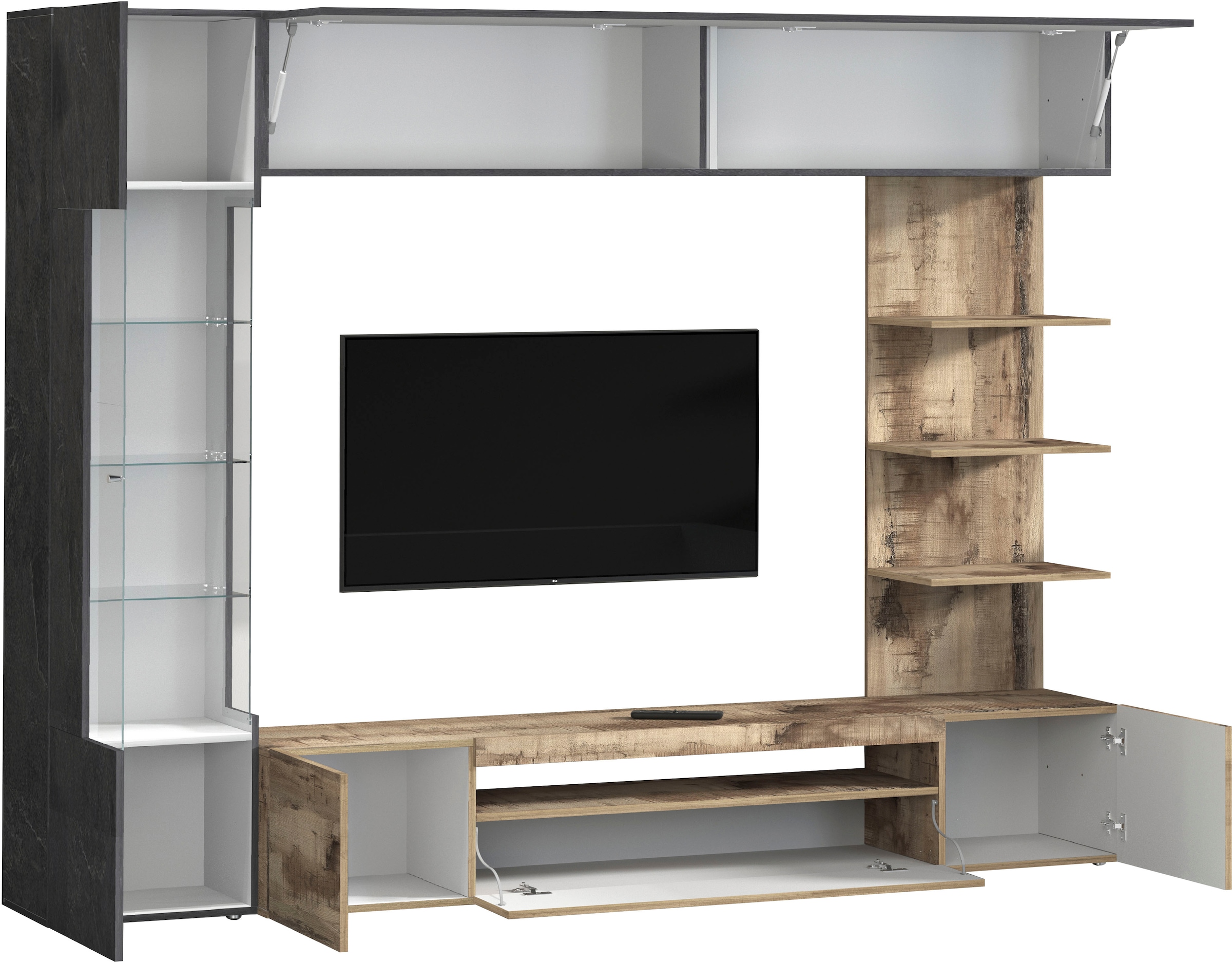 OTTO home Wohnwand »Wohnwand New Egypt, Anbauwand, Medienwand, Wohnzimmerwand« Weiß in Hochglanz, alle anderen Farben in matter Ausführung., 4 Stk. tlg.