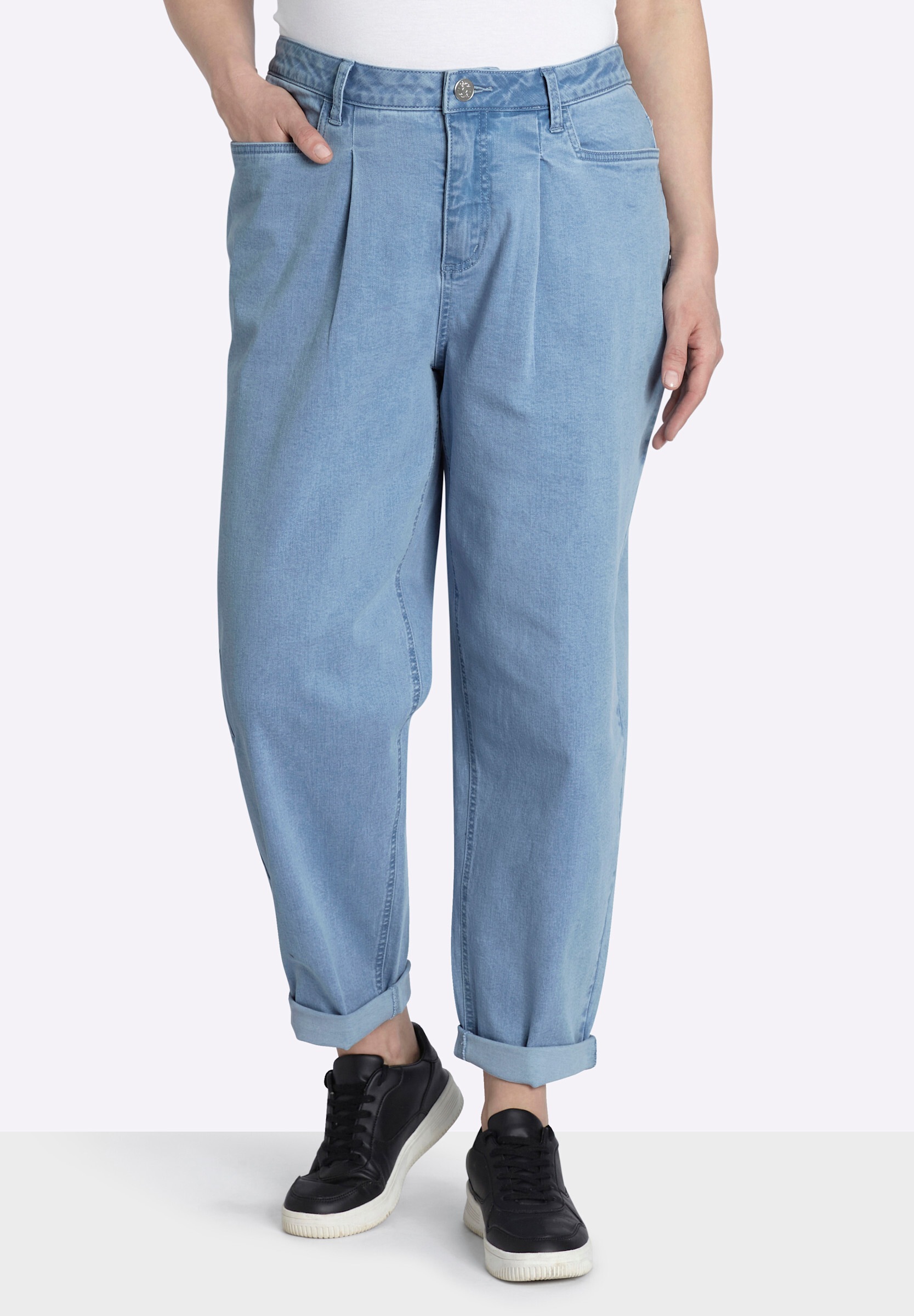 Sheego Bequeme Jeans »Jeans Jeans mit Barrel-Leg und Turn-ups«