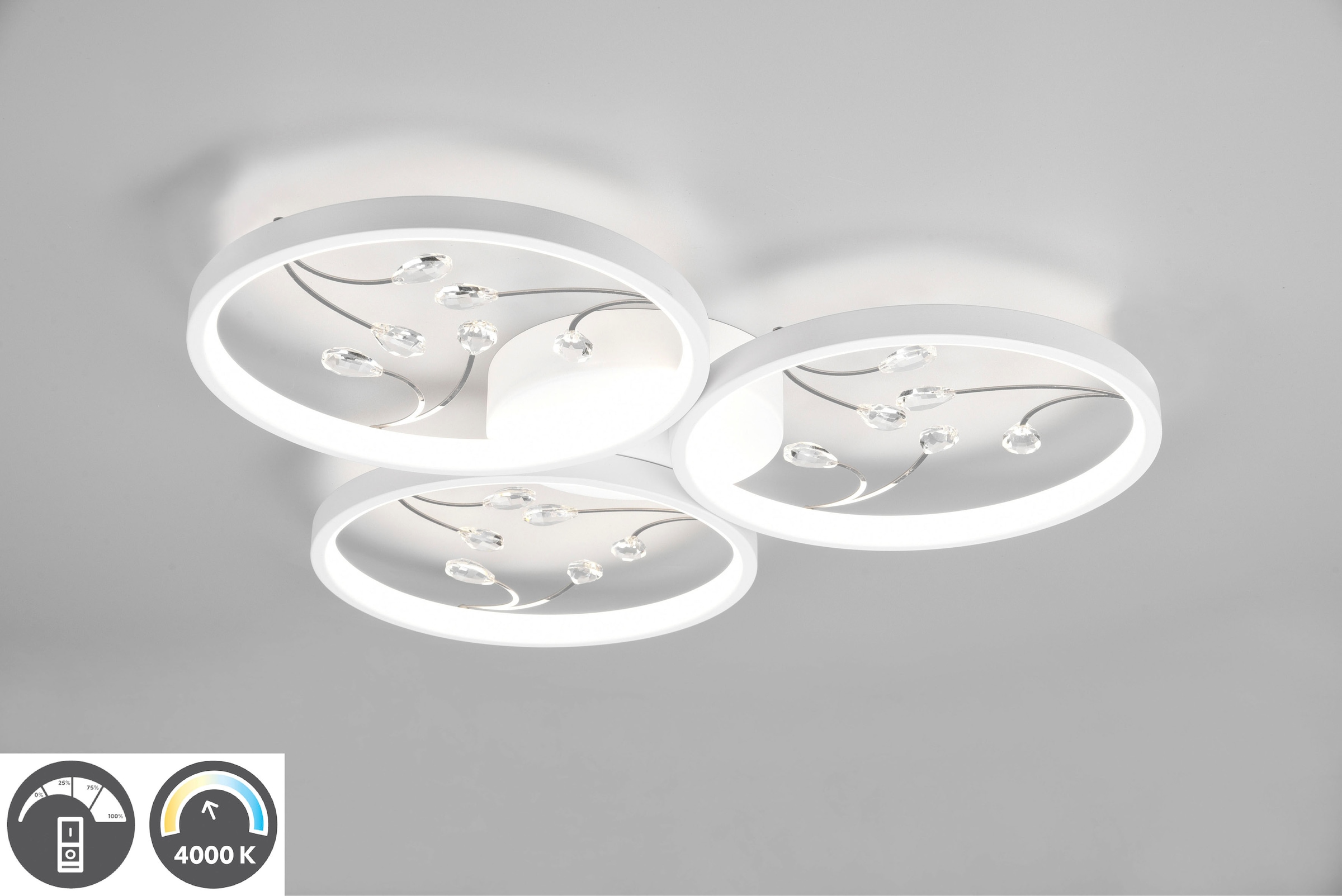 [Jedes Mal sehr beliebt] TRIO Leuchten LED Deckenleuchte Dimmstufen, bestellen »Groovy«, 4000K Glas-Deko, mit flammig-flammig, bei 3800 Lumen LED Deckenlampe 3 30W 1 online OTTO