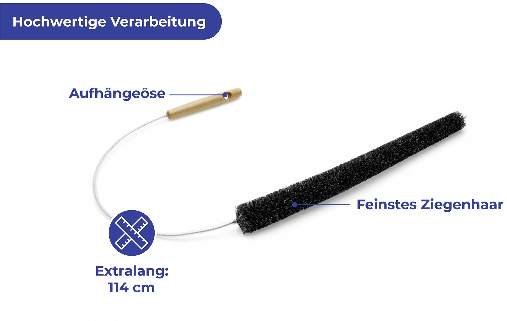 Maximex Reinigungsbürste »Heizkörperbürste Ziegenhaar 50 cm«, aus Holz-Metall, extra lang, schonende Reinigung kleinster Zwischenräume am Heizkörper