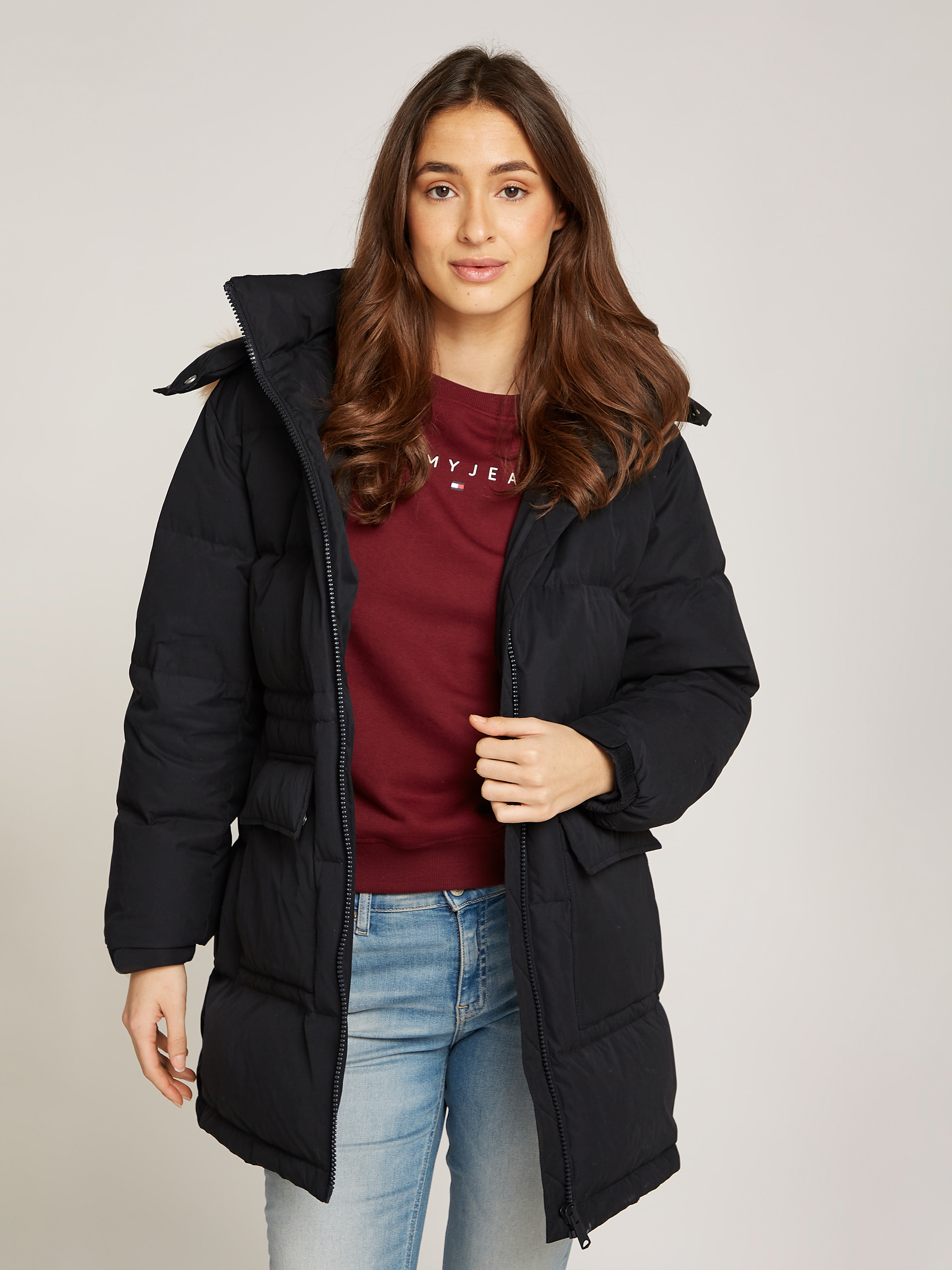 Steppjacke »TJW MIDI ALASKA FAUX FUR«, mit Kapuze, mit Fellimitat