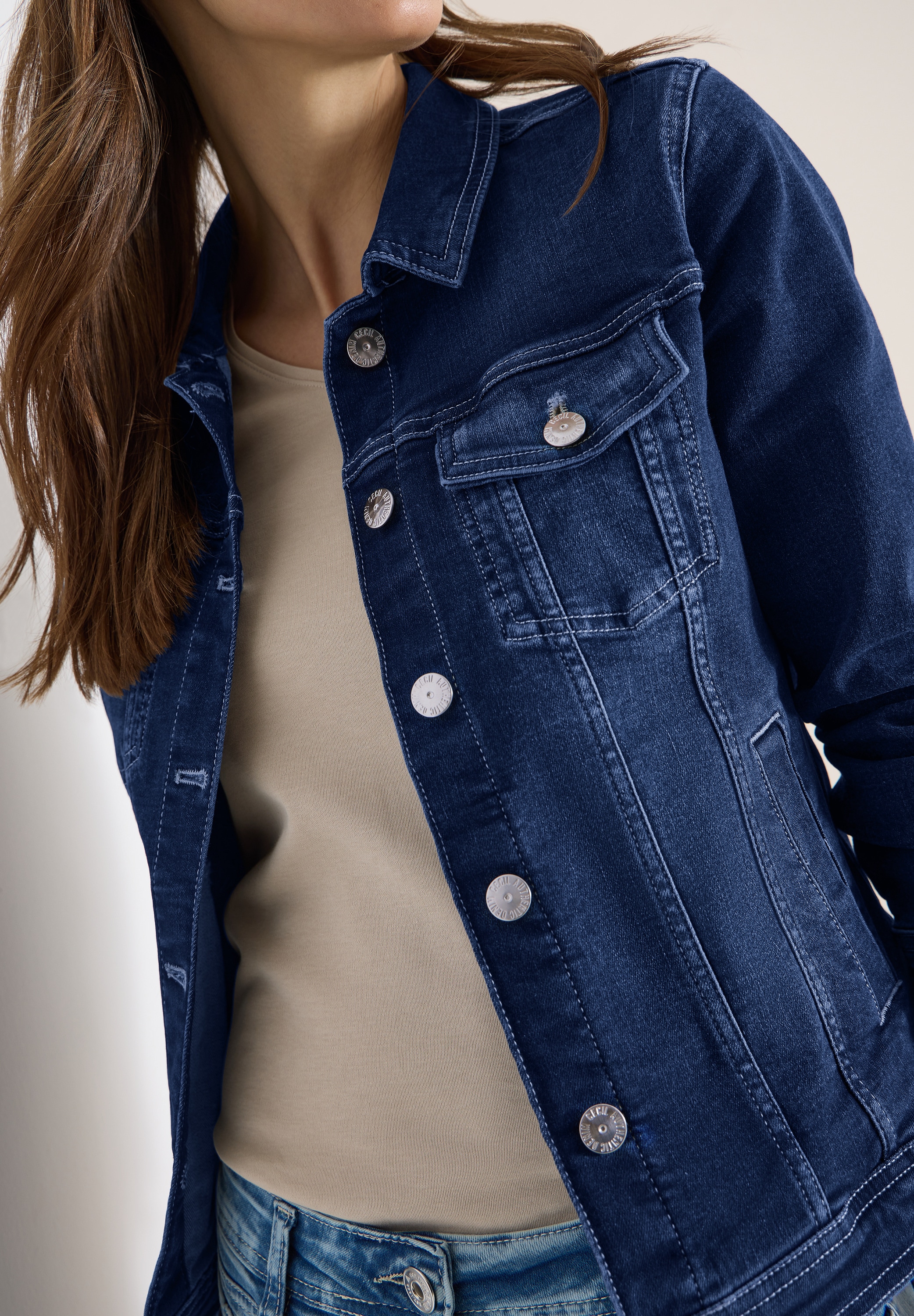 Cecil Jeansjacke ohne Kapuze mit Brusttaschen und Knöpfen