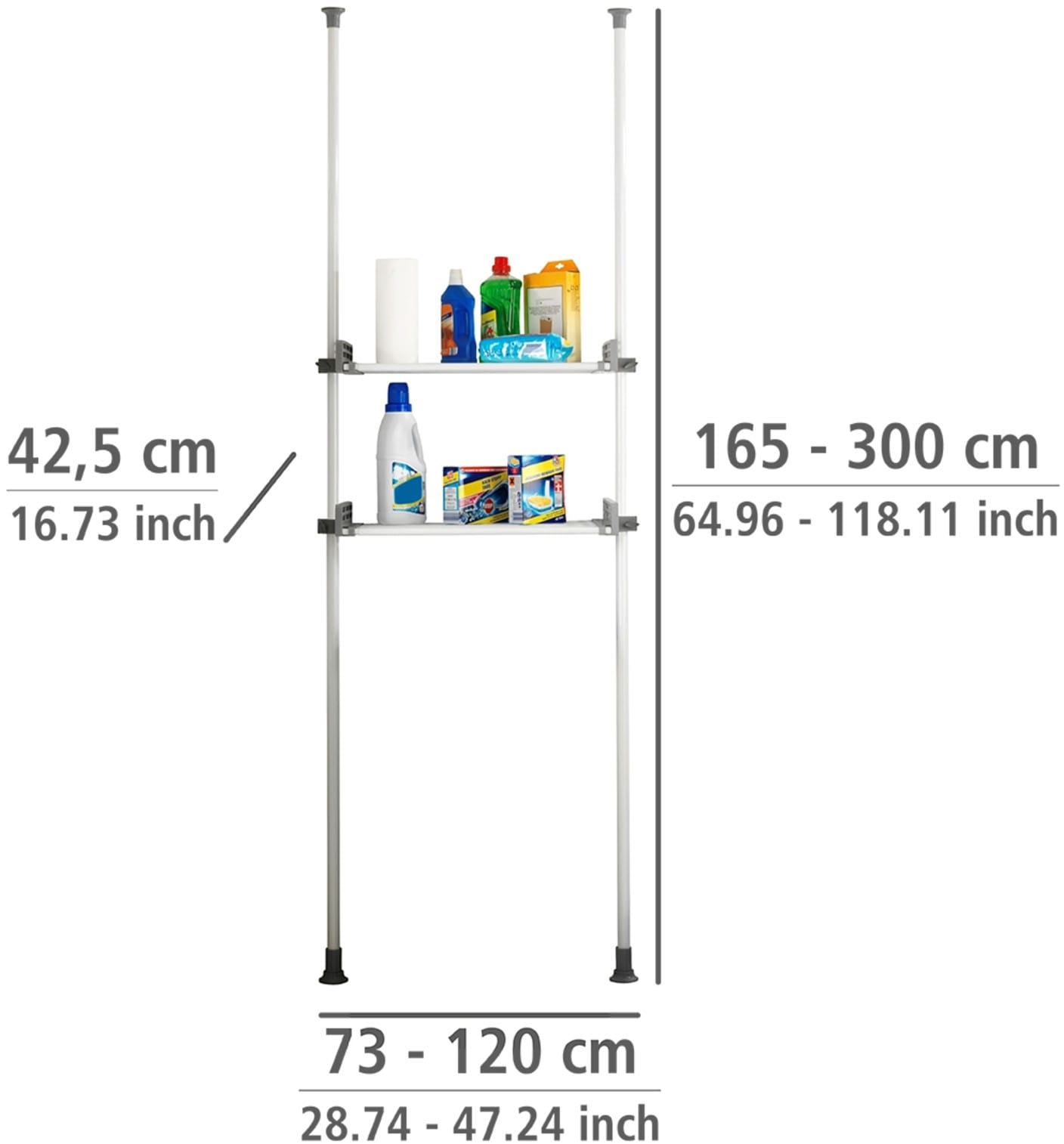 WENKO Teleskopregal »Modell Herkules Twin«, (Set), 2 Trägerstangen, 2 verstellbare Ablagen, ideal für Bad & Abstellkammer