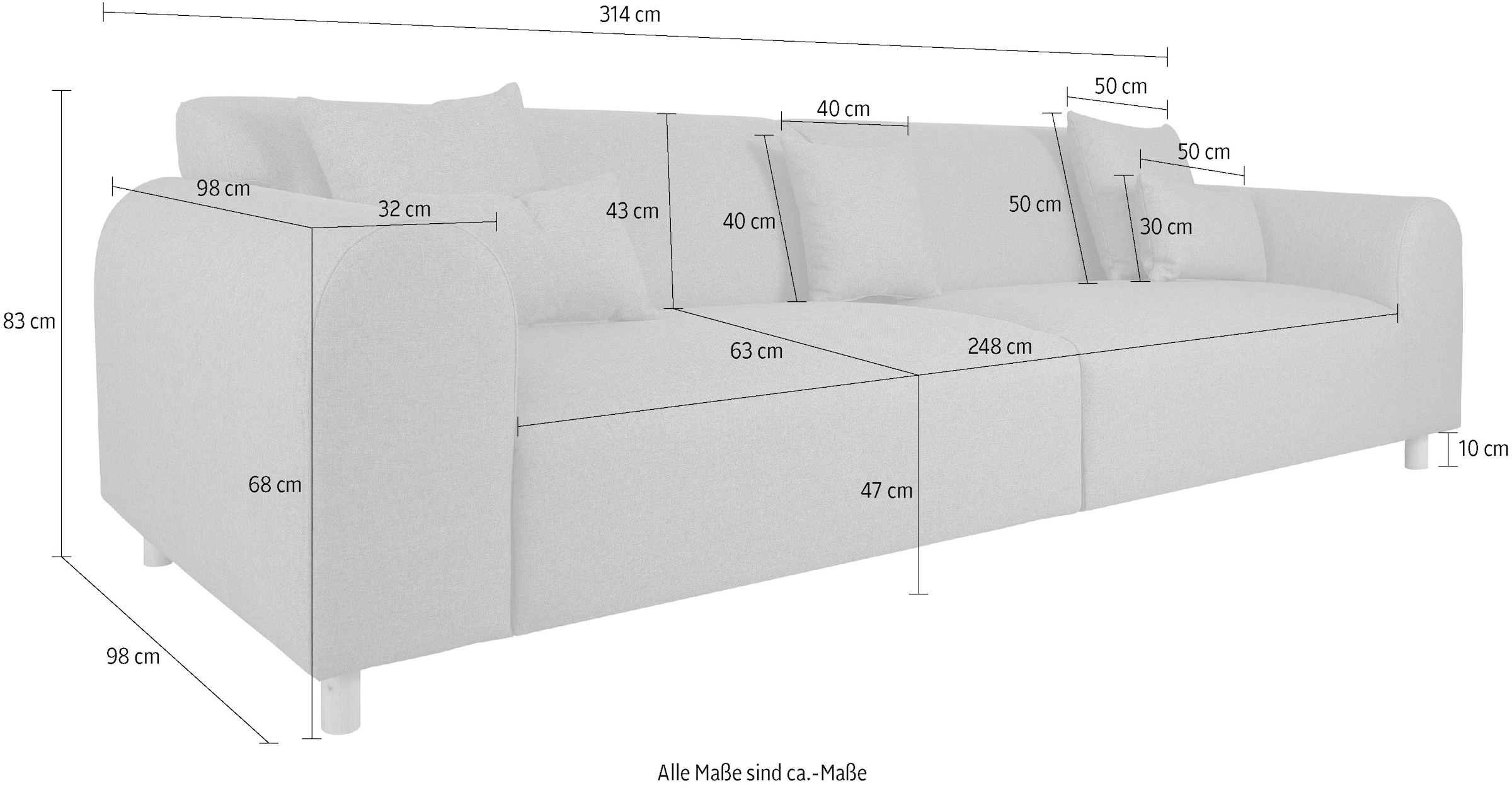 andas Big-Sofa »Svennis« in 2 Bezugsqualitäten, B/T/H: 314/98/83 cm