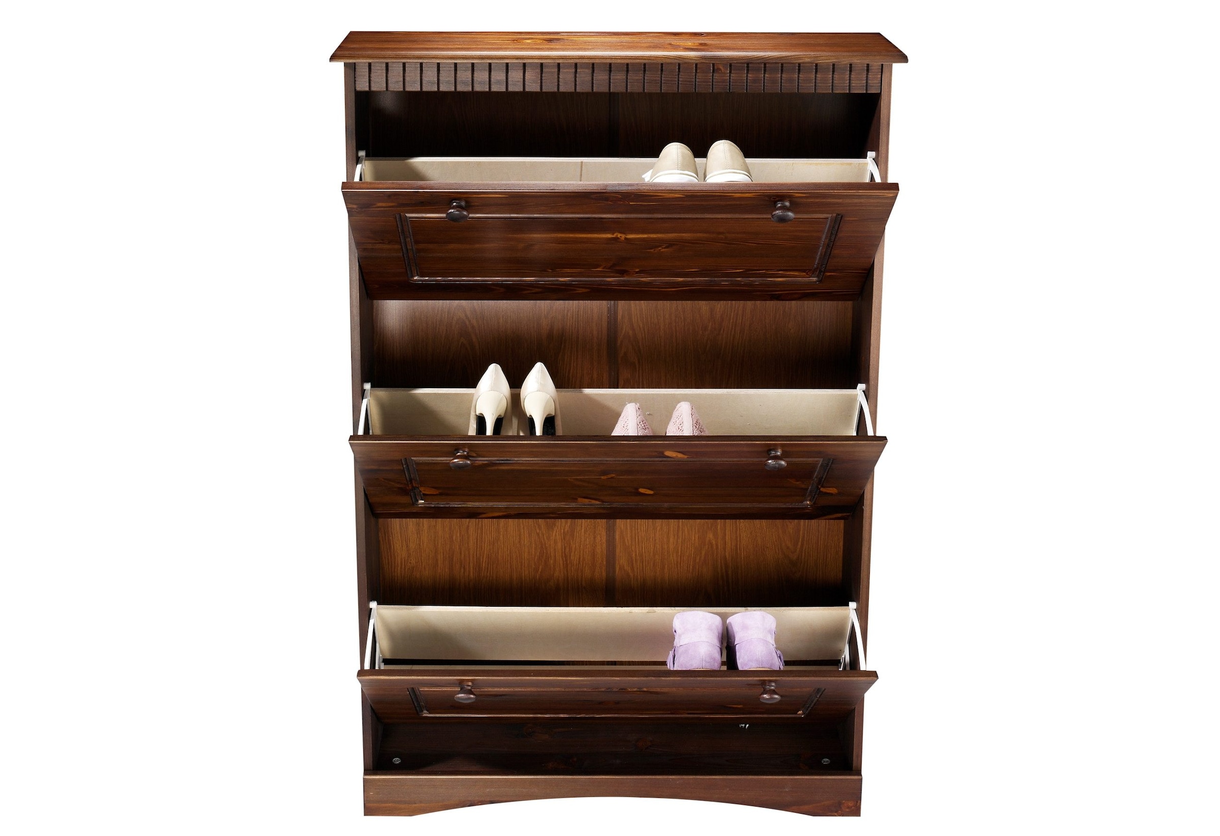 Home affaire Schuhschrank »Rustic«, aus massiver Kiefer, 3 Schuhklappen, für 9-11 Paar, Kassettenoptik