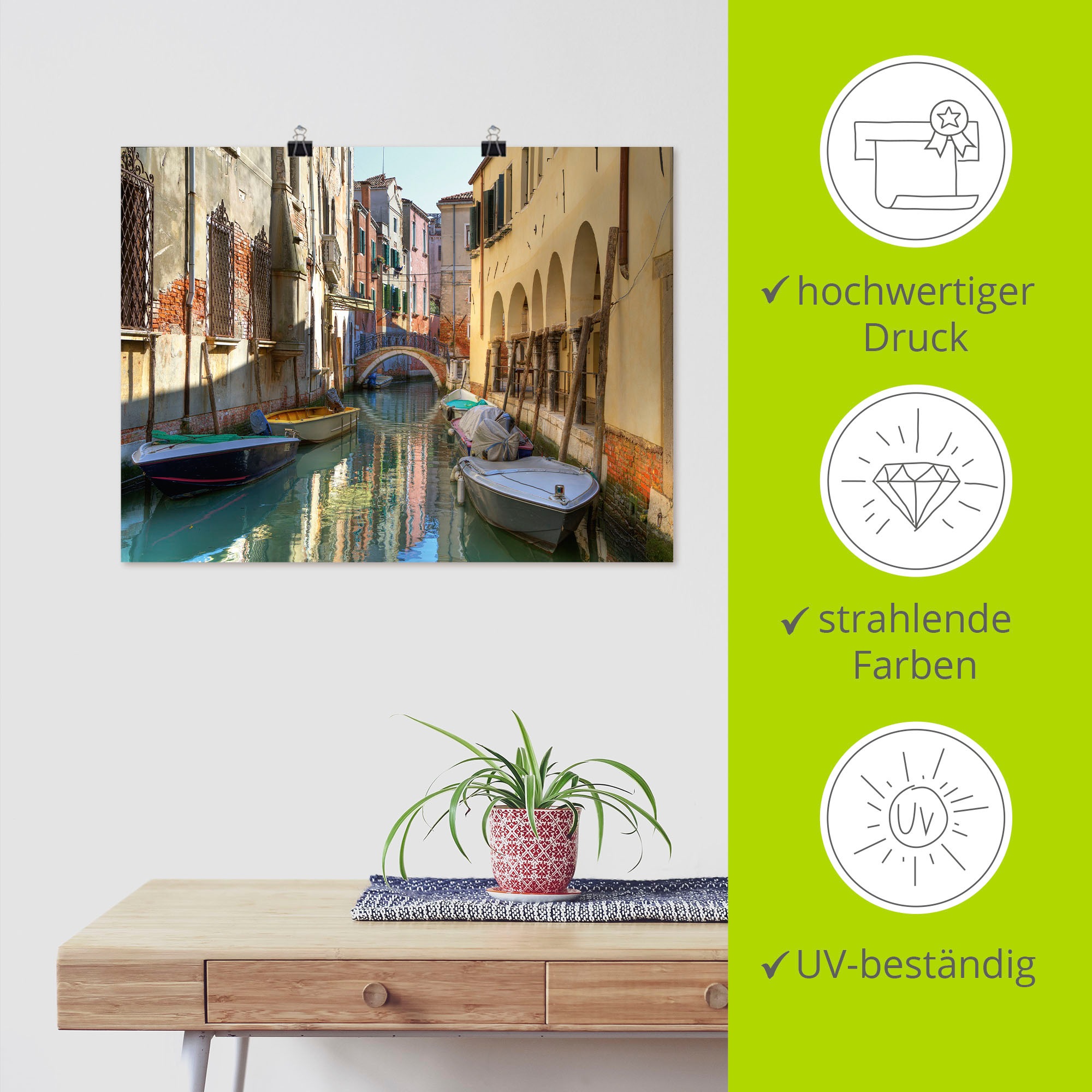 Artland Wandbild »Boote auf Kanal in Venedig«, Italien, (1 St.), als Alubild, Outdoorbild, Leinwandbild, Poster in verschied. Größen
