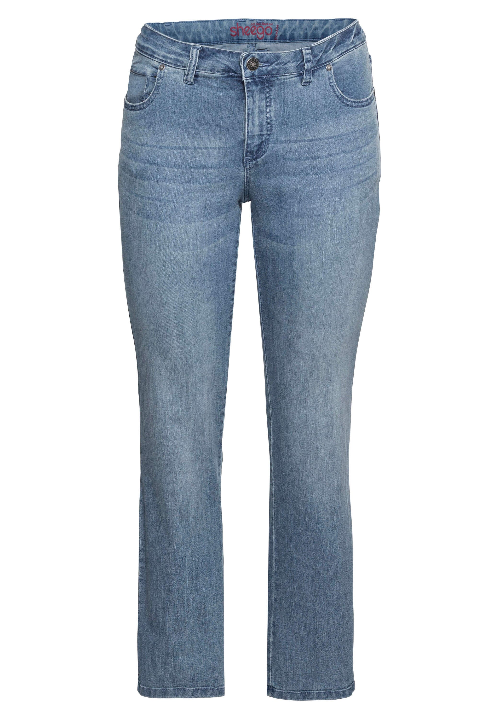 Sheego 5-Pocket-Jeans »Bootcut-Jeans Bootcut-Jeans mit Used-Effekten« in 5-Pocket-Form, mit Used-Effekten