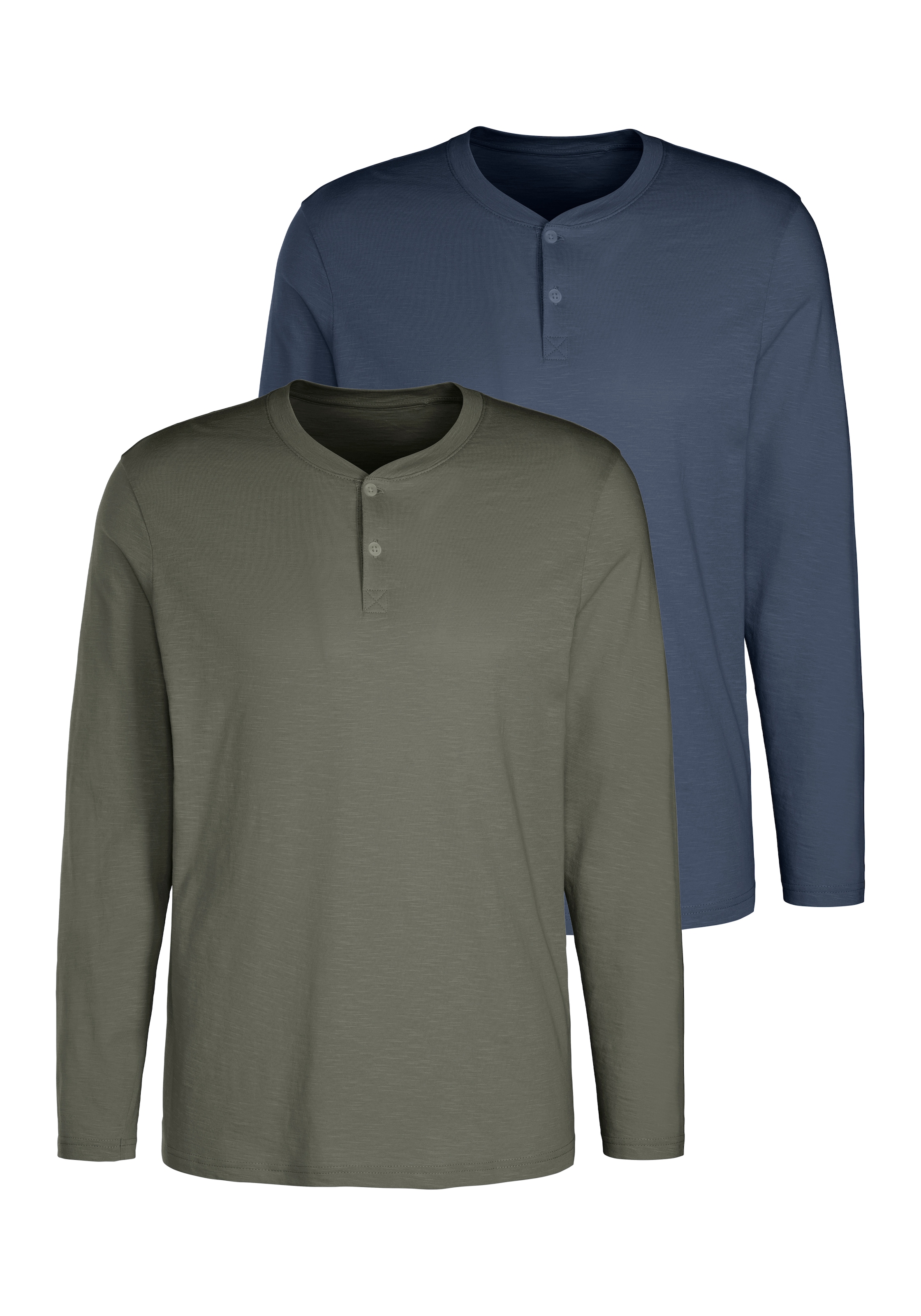 H.I.S Langarmshirt, (Packung, 2 tlg.), Shirt mit Knopfleiste aus Baumwoll-Piqué