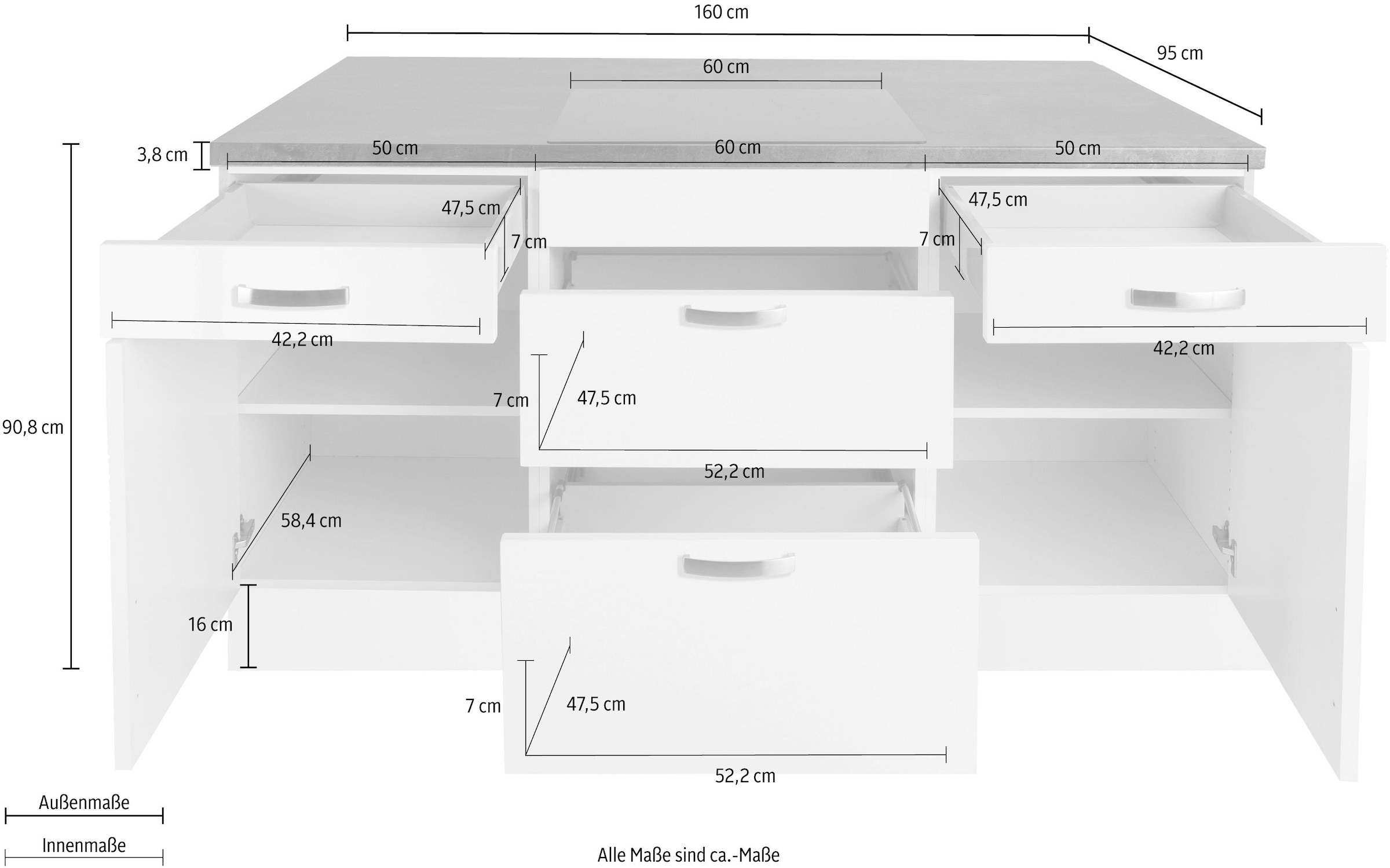 OPTIFIT Kücheninsel »Cara«, Vollauszüge und Soft-Close-Funktion, Stellbreite 160 x 95 cm