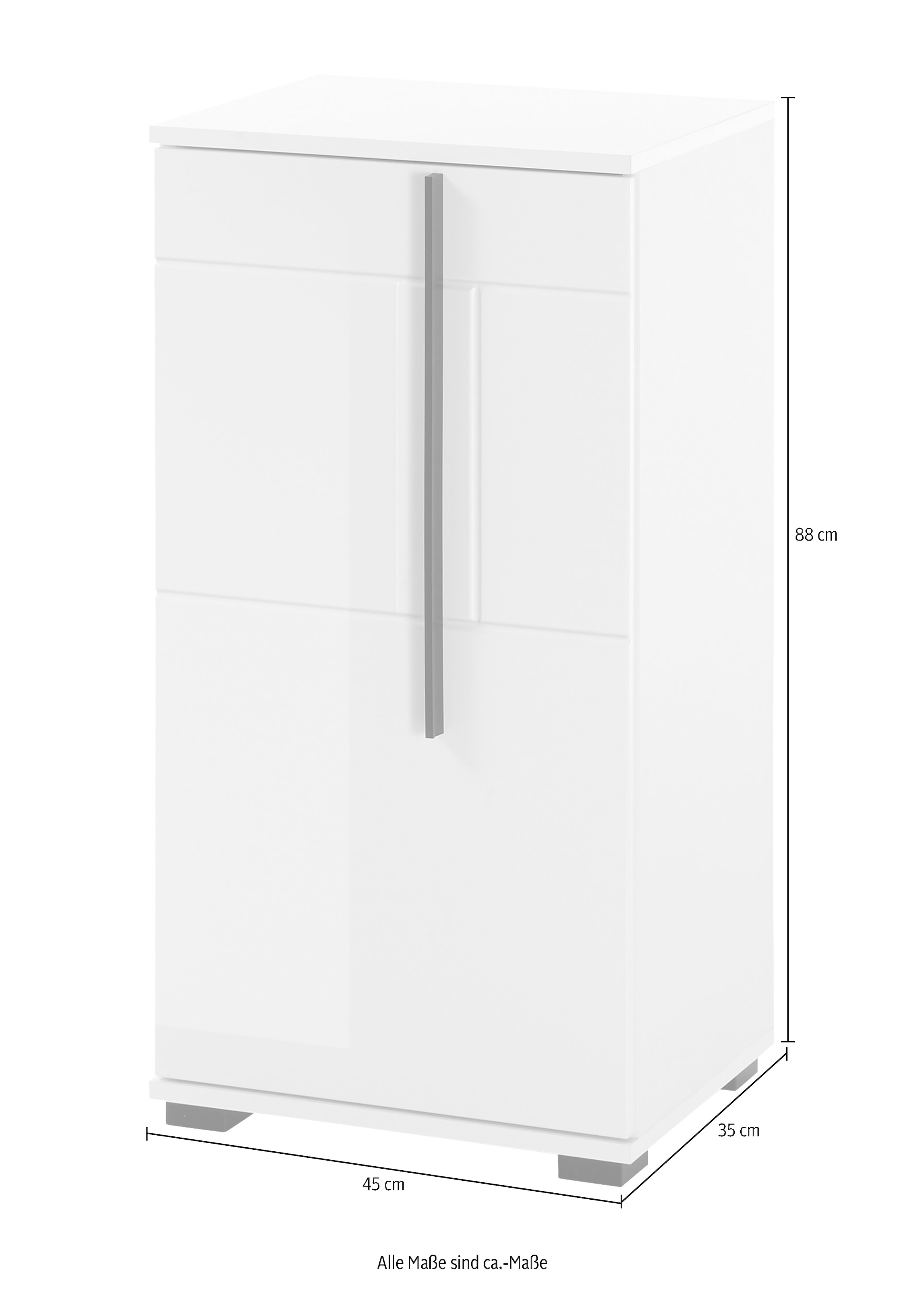 INOSIGN Unterschrank »Cantara, Badschrank in Hochglanz Weiß, Schrank im modernen Design«, mit schwarzen Griffen, ausreichend Stauraum