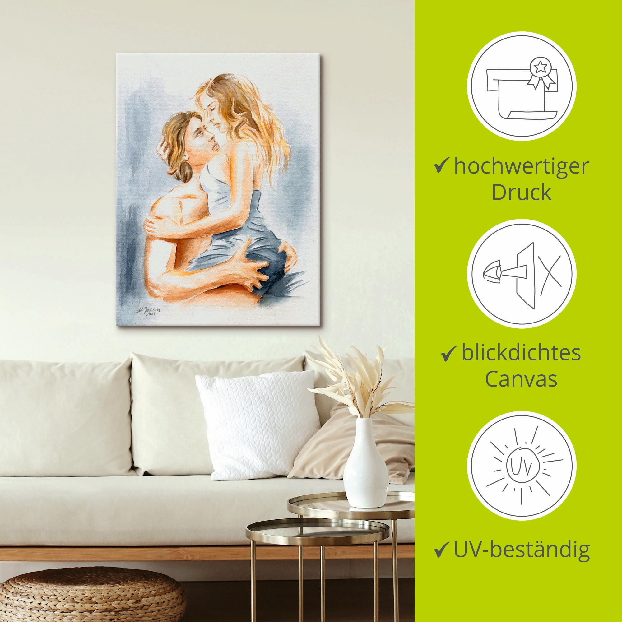 Artland Wandbild »Verliebtes Pärchen - erotisches Aquarell«, Paar, (1 St.), als Leinwandbild, Poster in verschied. Größen