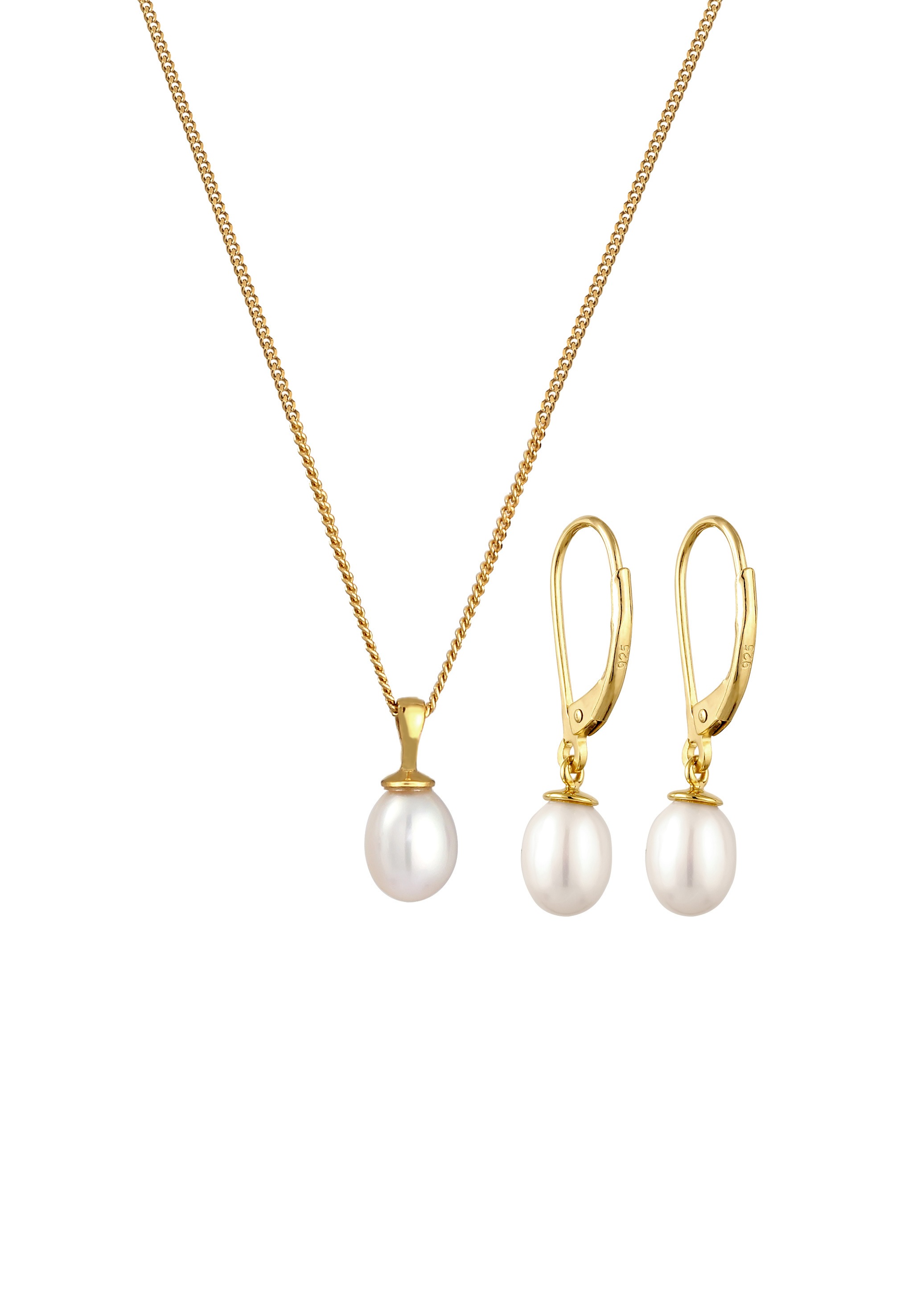 Elli Ohrring und Ketten Set »Schmuckset Süßwasserperlen Weiß 925 Sterling Silber« ()