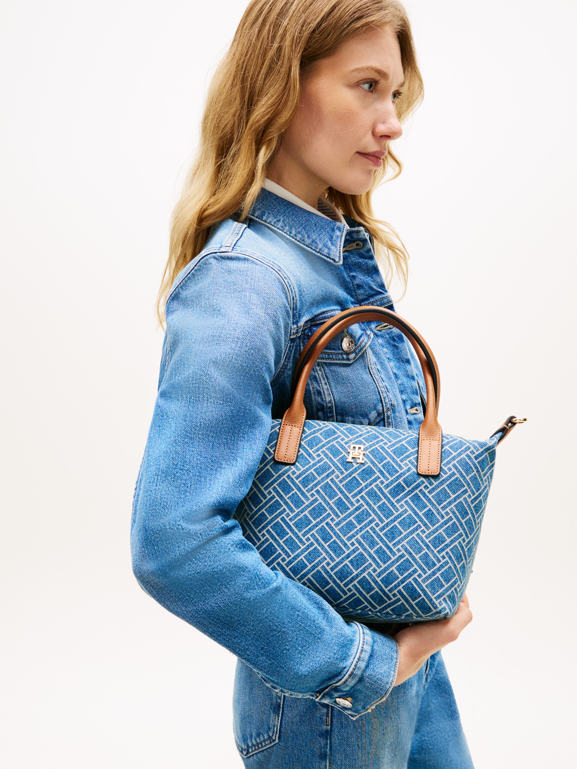 Tommy Hilfiger Tragetasche »POPETTE MINI TOTE DENIM FLAG« Damen Umhängetasche, Schultertasche, Handtasche mit TJ-Label