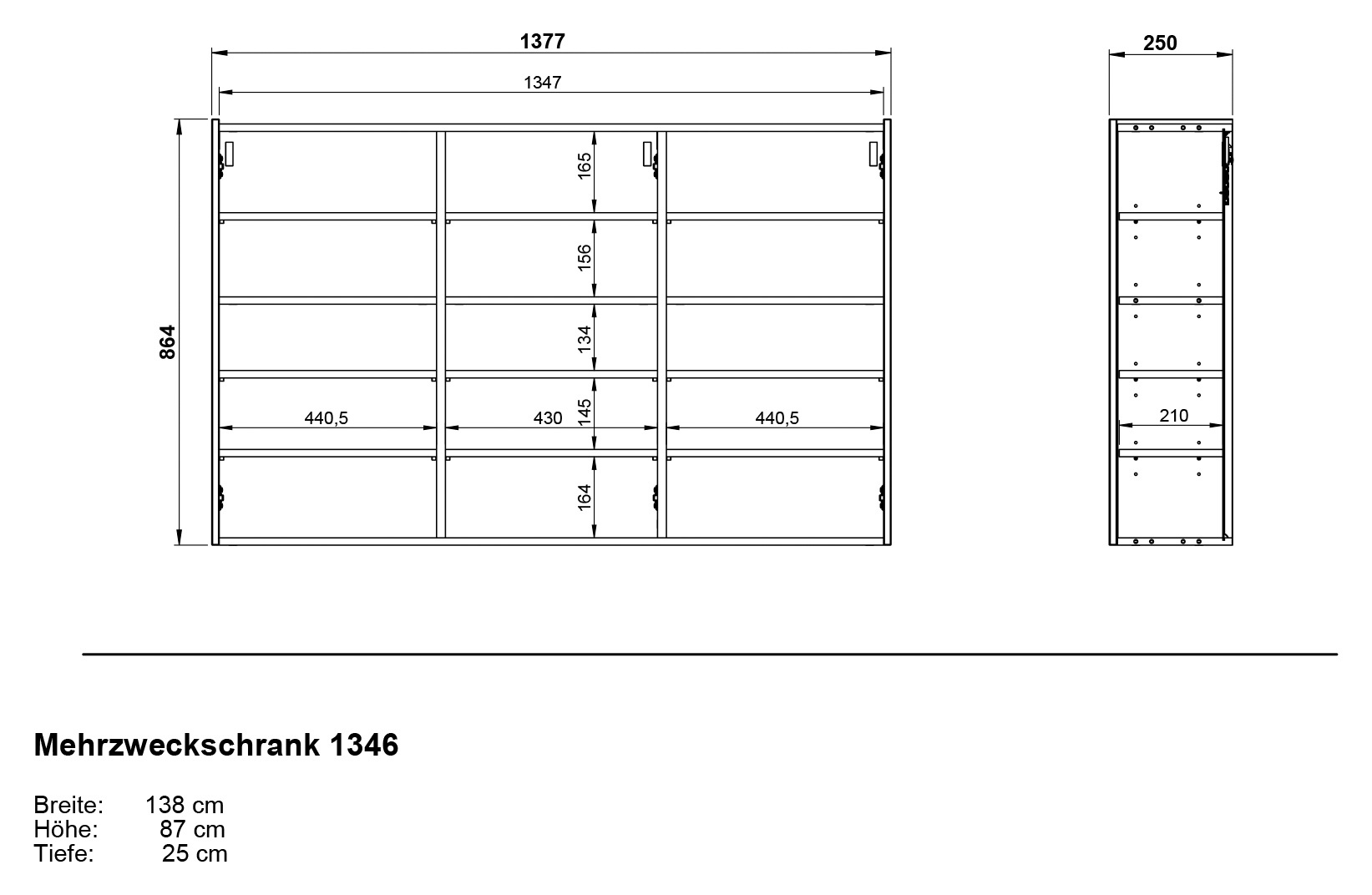 GERMANIA Mehrzweckschrank »GW-Libbiano«, (1 St.), ideal für schmale Flure, Breite 138 cm, in 3 verschiedenen Höhen