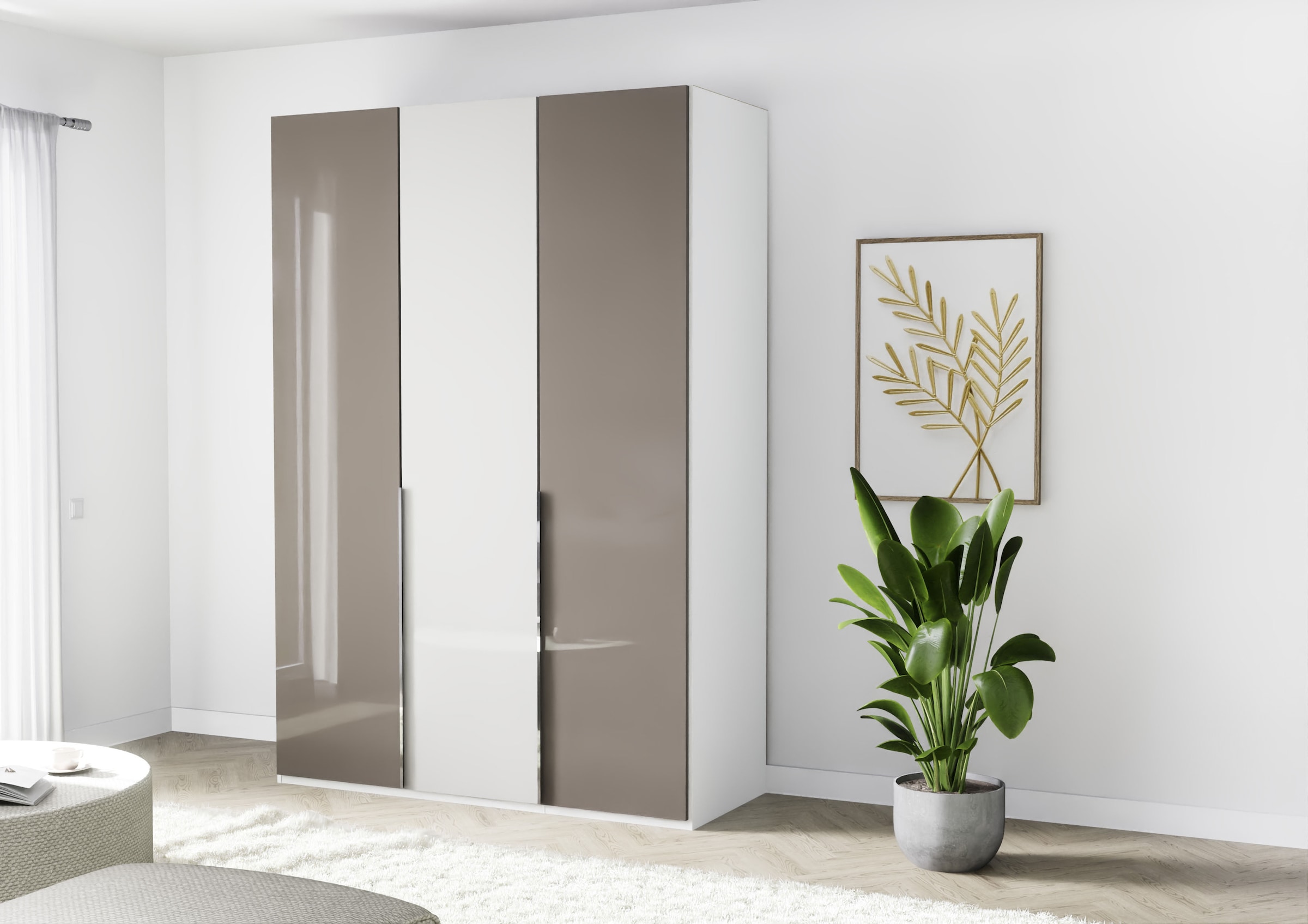 Musterring Kleiderschrank »San Diego, Kleiderschrank, Schrank, Garderobe, mit Glastüren« weiß, Türen gedämpft, 2 Höhen, mehrere Breiten, MADE IN GERMANY, 1 Stk. tlg. 3-türig (gedämpft), 4 Böden, 2 Kleiderstangen, Chromgriffe