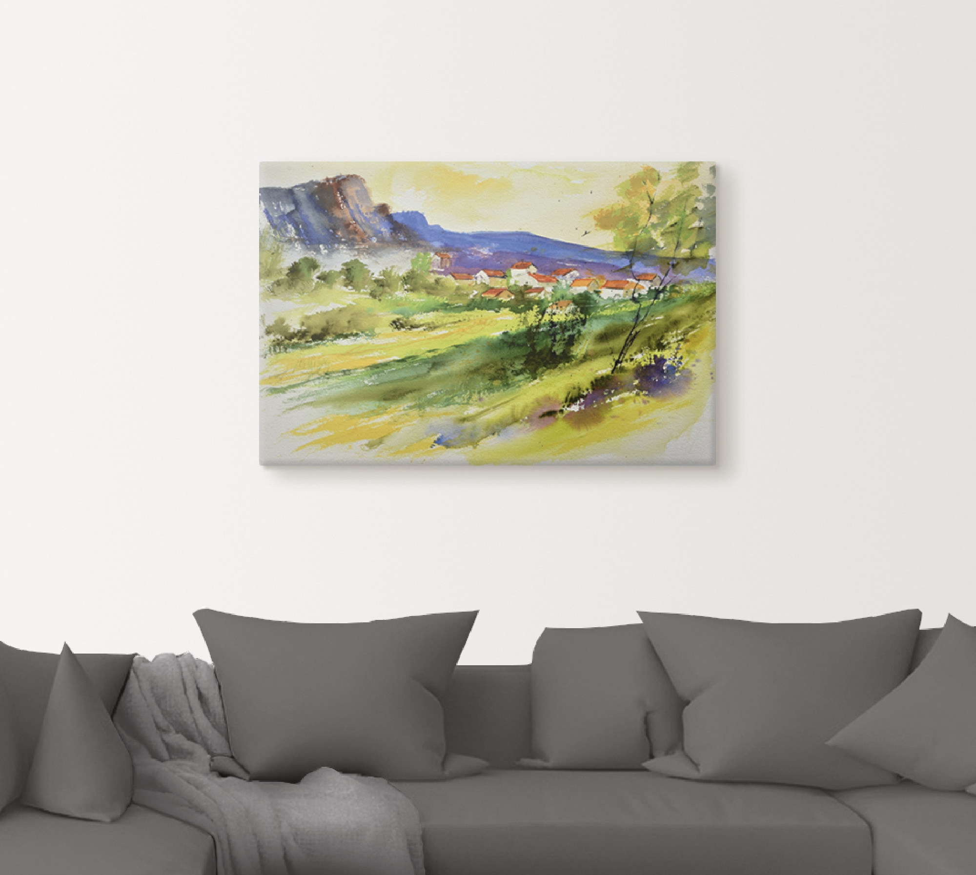 Artland Wandbild »Landschaft und Wohnhäuser«, Wiesen & Bäume, (1 St.), als Leinwandbild, Poster in verschied. Größen