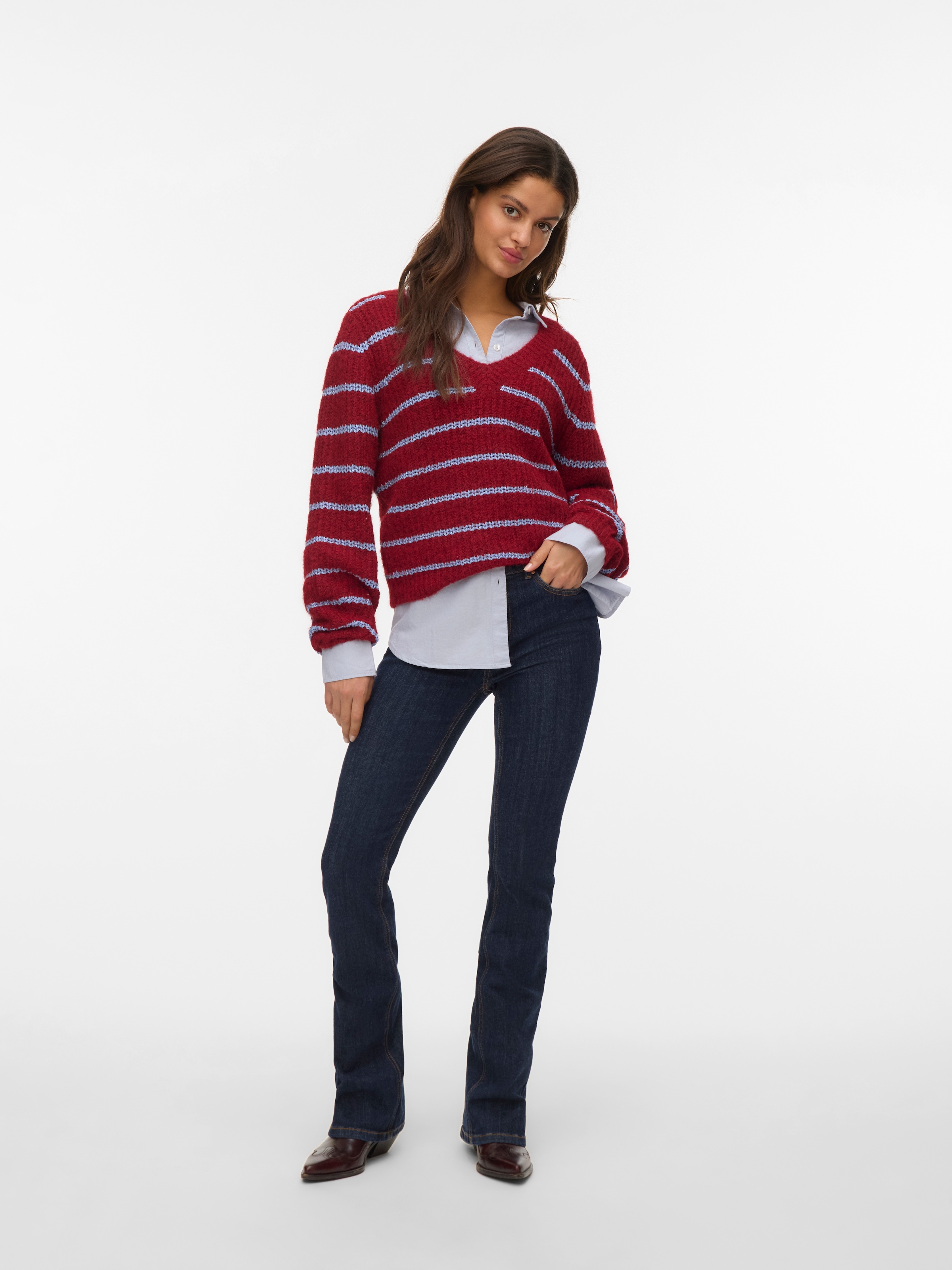 Vero Moda V-Ausschnitt-Pullover »VMAWESOME SHINE LS V-NCK STRIPE PULL BOO« mit Glitzer-Effekt